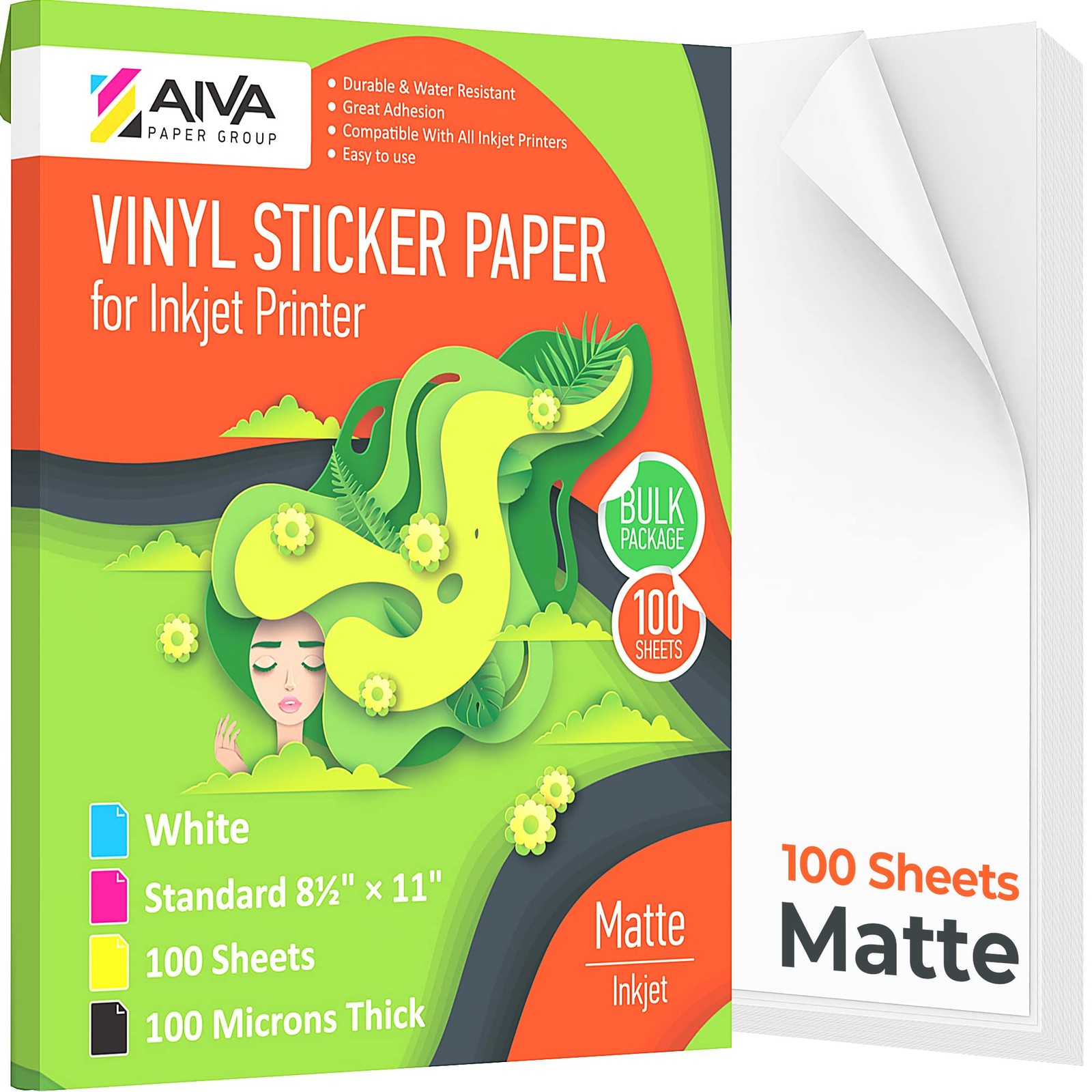 Printable Vinyl Sticker for Inkjet Printer – Matte White – 100 -Adhesive Shee…