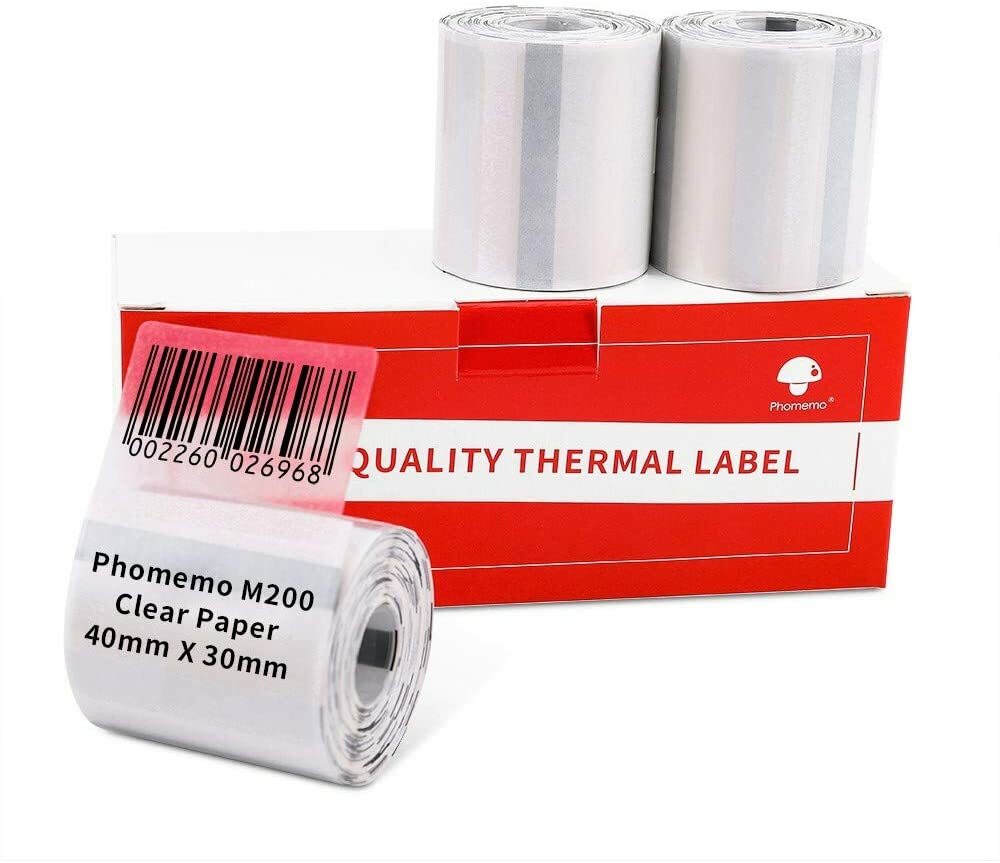 3 Rolls 40×30mm Clear Self-Adhesive Thermal Label for Phomemo M110/M200 Printer