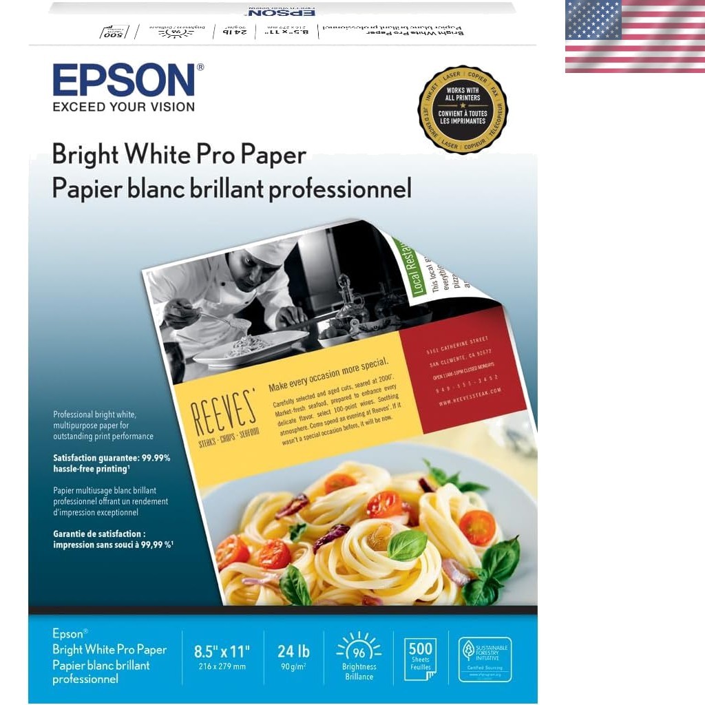 Epson Pro Paper 8.5 x 11 Inch 500 Sheets S041586-4 Bright White