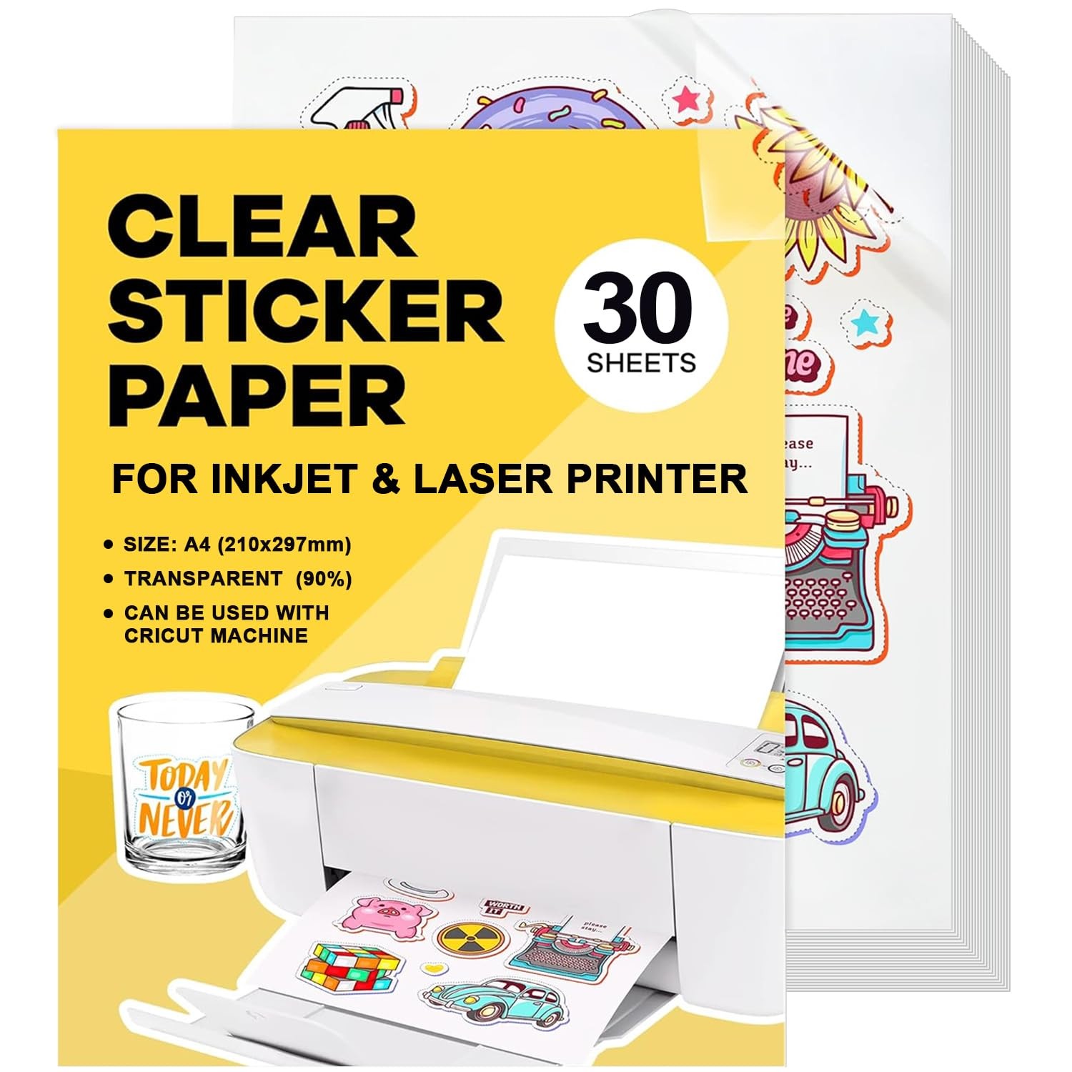 Sticker paper paper for printing 30pcs A4 printable adhesive film transparent…