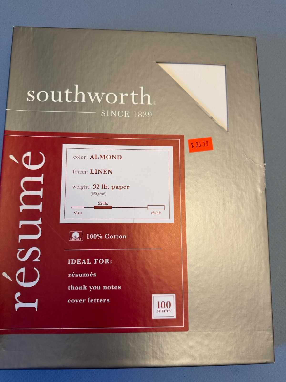 SOUTHWORTH LINEN RESUME PAPER ALMOND 32 LB 100 Sheets