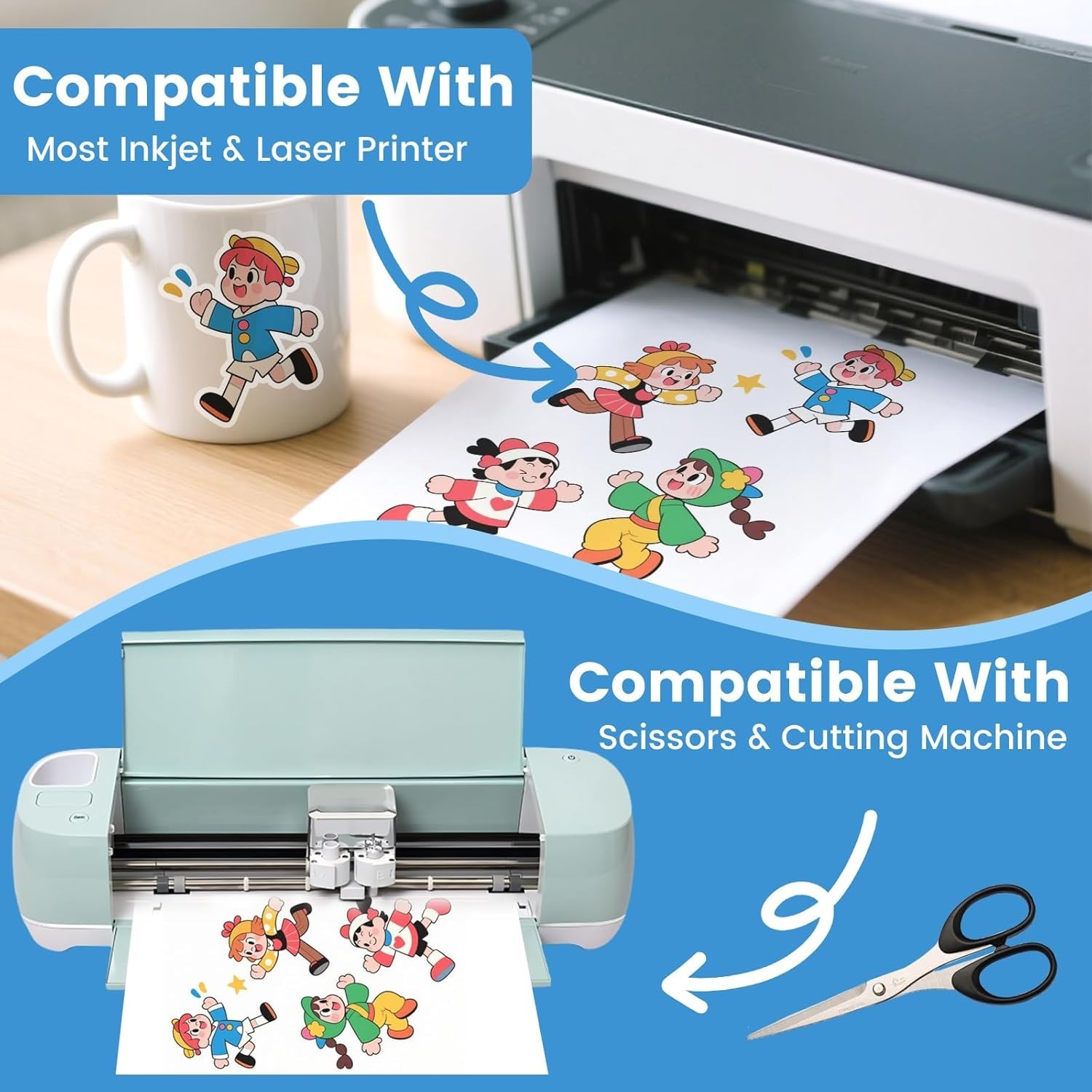Papel Adhesivo Vinilo Brillante 40 Hojas para Impresora Inkjet Laser Impermeable