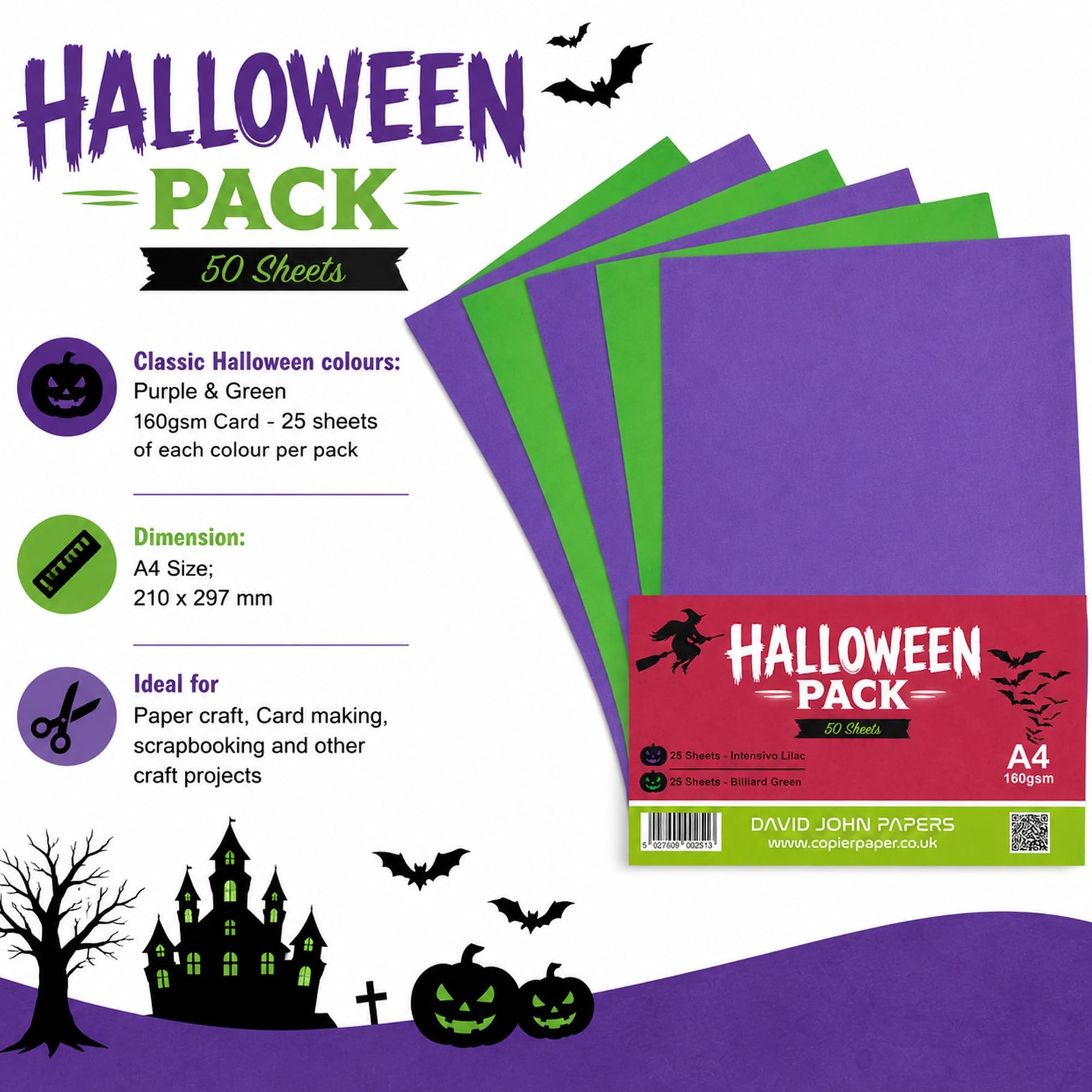 160gsm A4 Halloween Cardboard Box, Purple/Green 50 Sheets, 25 Intense Lilacs and…