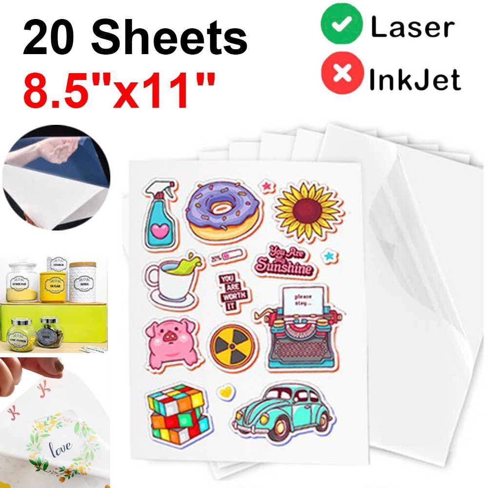 20 Sheets 8.5×11 Printable Vinyl Sticker Pape A4 Sheet Clear For Laser Printer