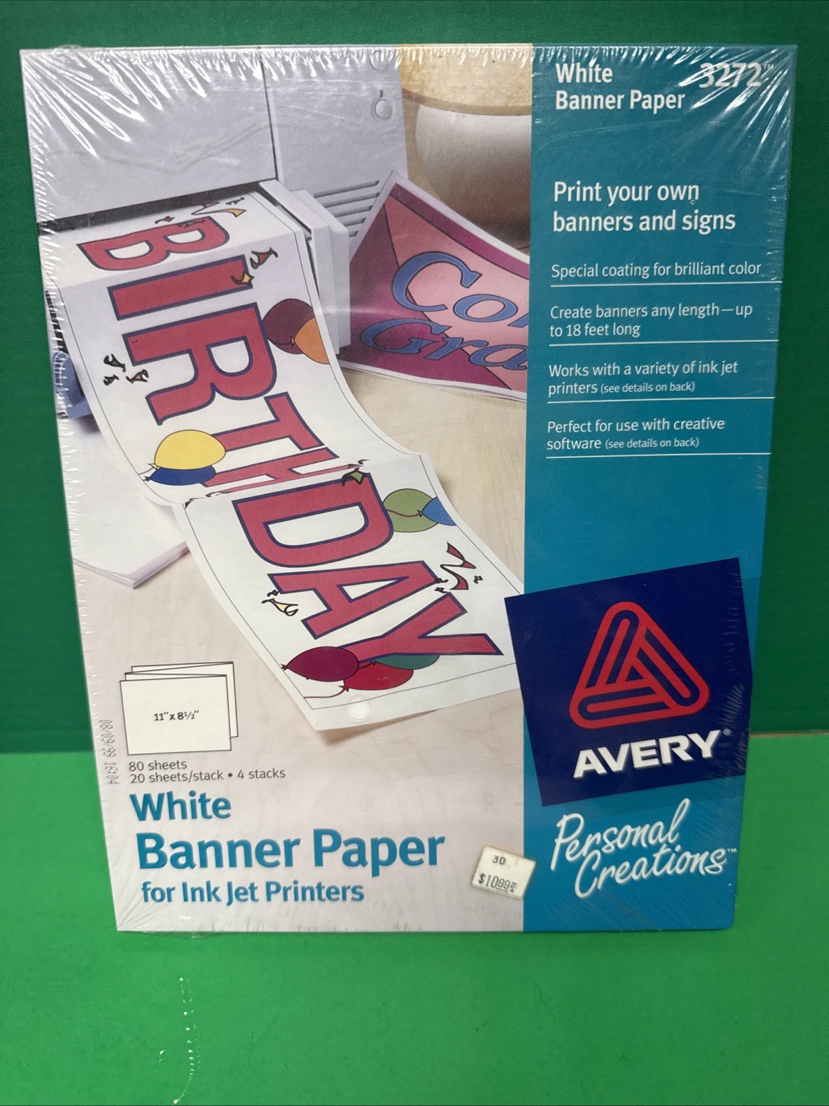 Avery 3272 White Banner Paper for Ink Jet Printers 11×8.5 80 sheets Vtg Sealed