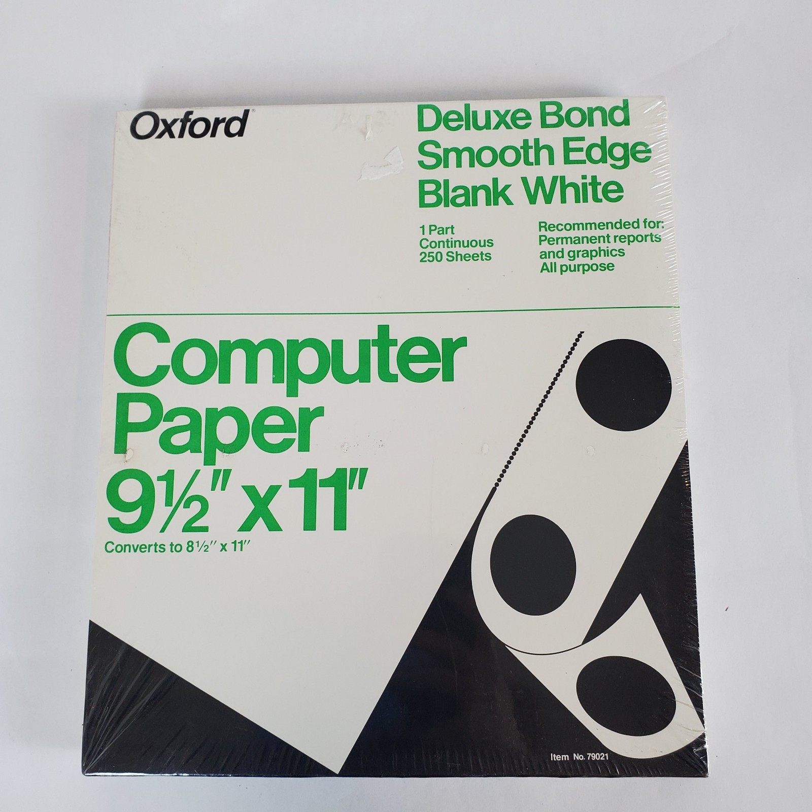Oxford Computer Paper White VTG 80s 1984 NEW – 9.5″ x 11″ 250 Sheets Continuous