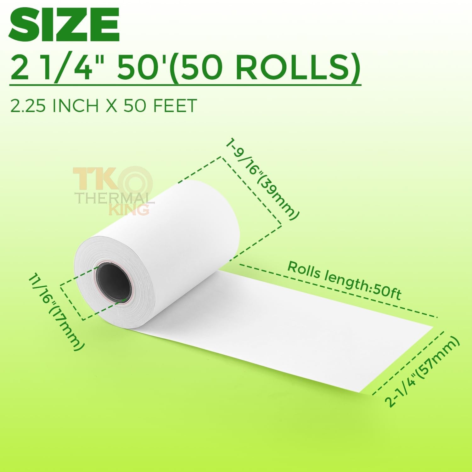 TK Thermal King, (50 Rolls) 2 1/4″ 50′ feet White Paper 2-1/4″ X 50′,