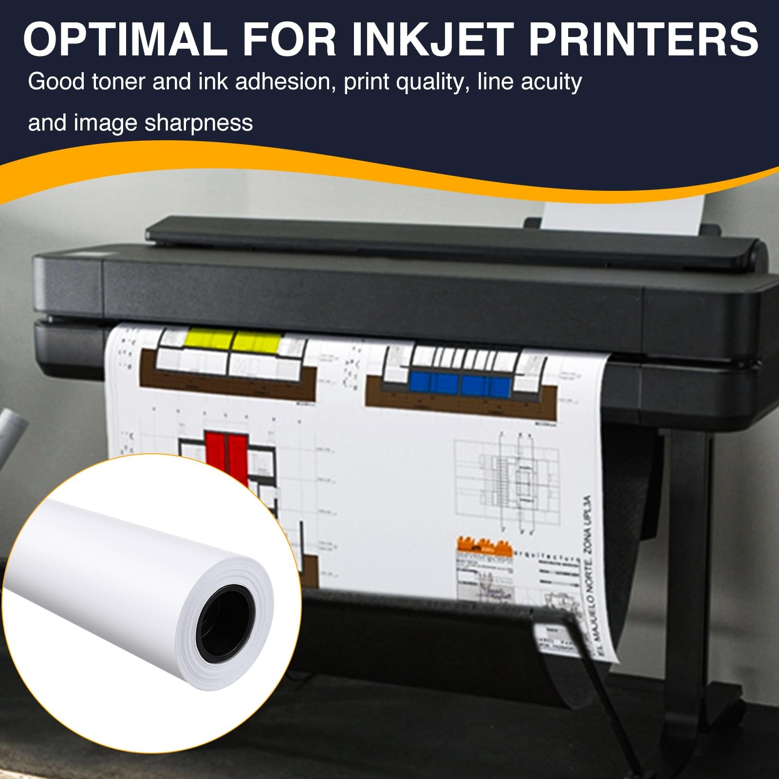 Wide Format Paper,4 Rolls Plotter Paper 36 In x 150 Ft, CAD Bond Rolls,20lb,B…