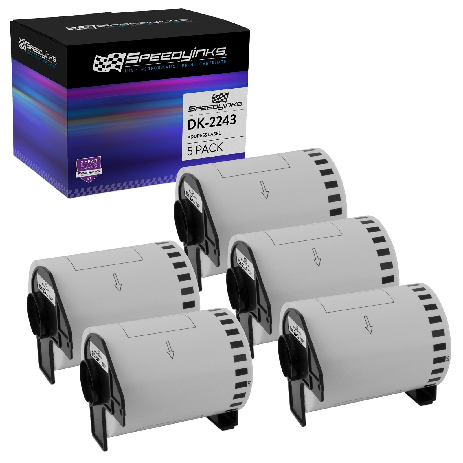 Speedy Compatible Brother DK-2243 Paper Tape Rolls 4 in. x 100 ft. White 5-Pack