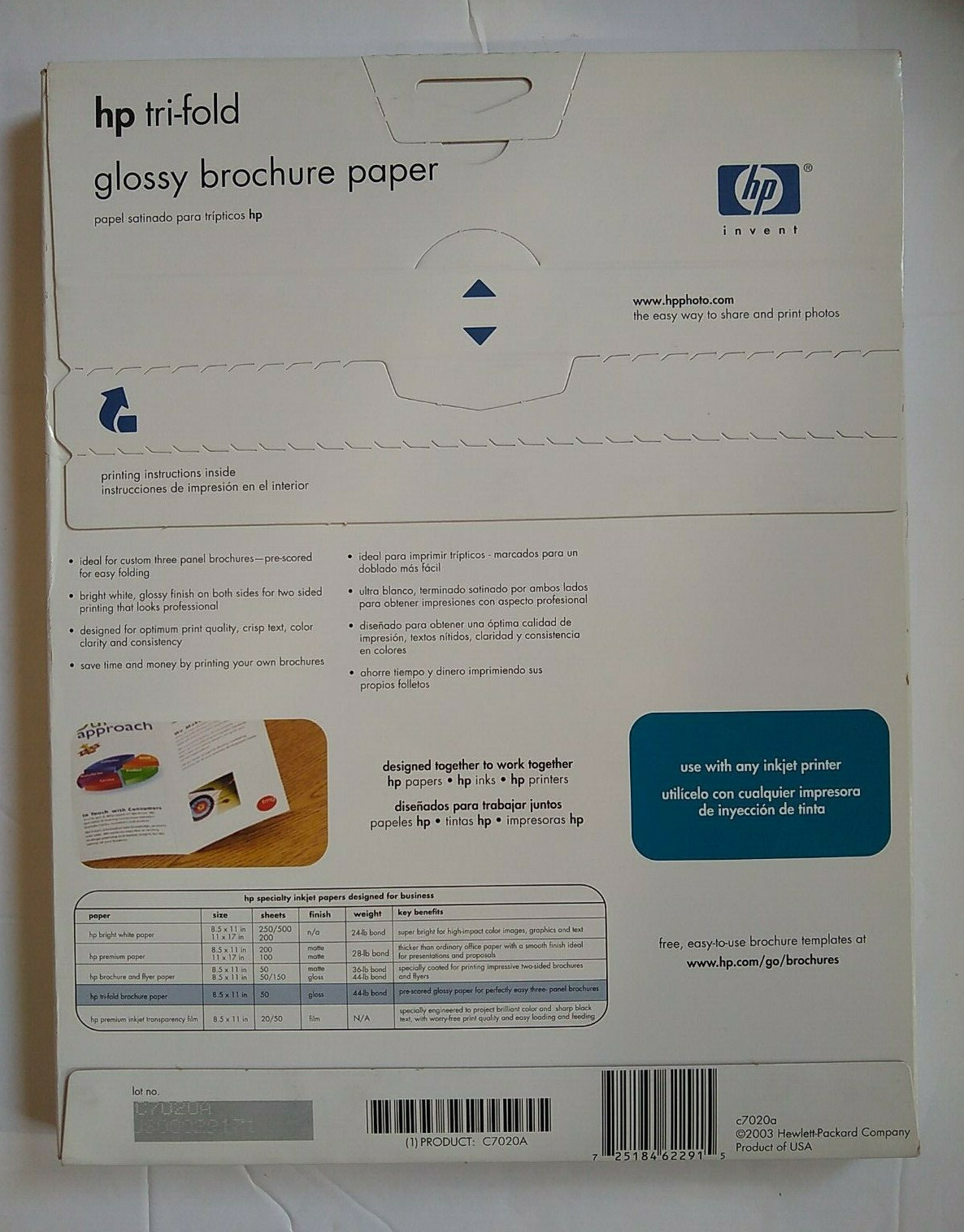 HP Tri-fold Glossy Brochure Paper Inkjet 100 Sheet 8.5×11 44lb Bond W/ Seals