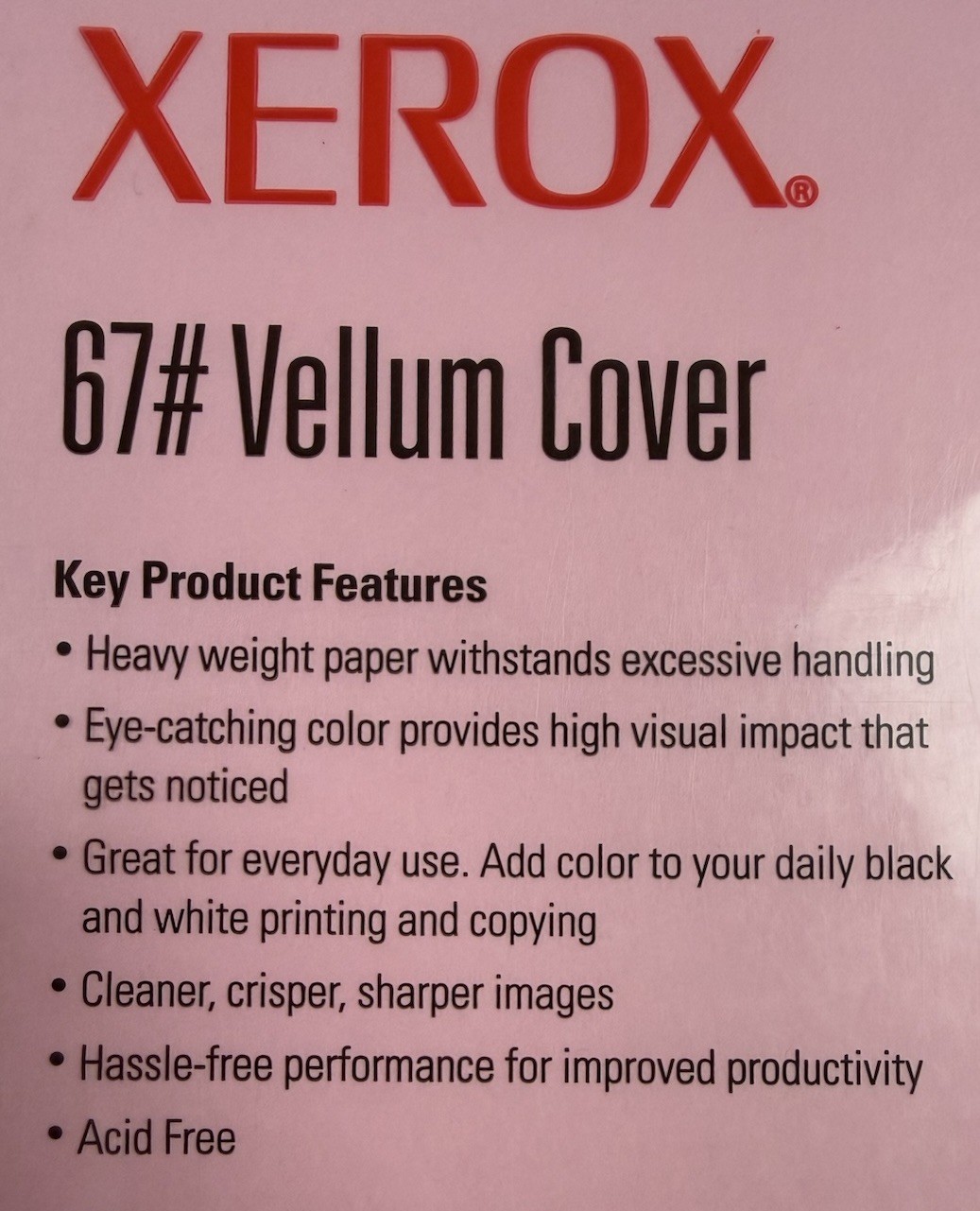 Xerox 67# Vellum Cover Pink Heavy Weight Paper 250 Sheets 8 1/2″ × 11″