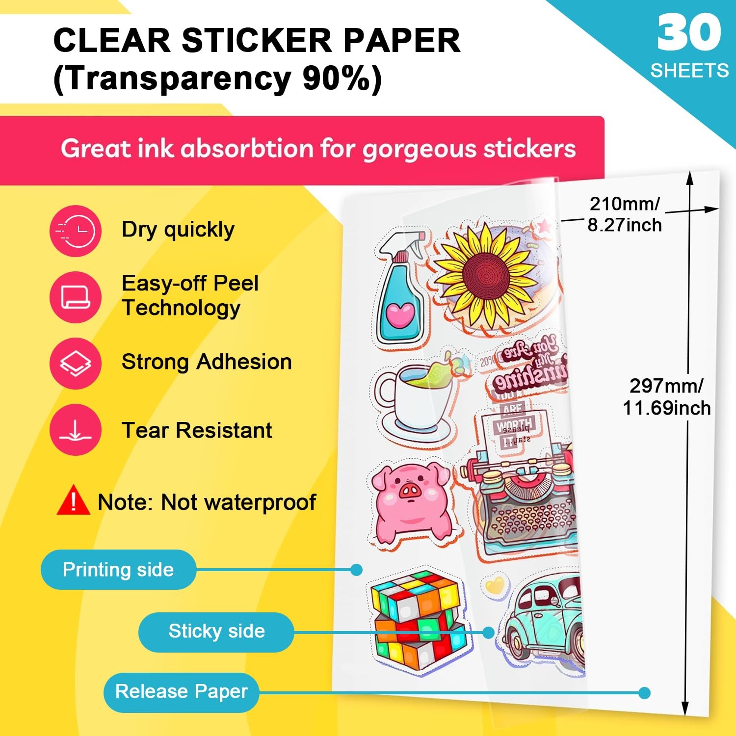 Sticker paper paper for printing 30pcs A4 printable adhesive film transparent…