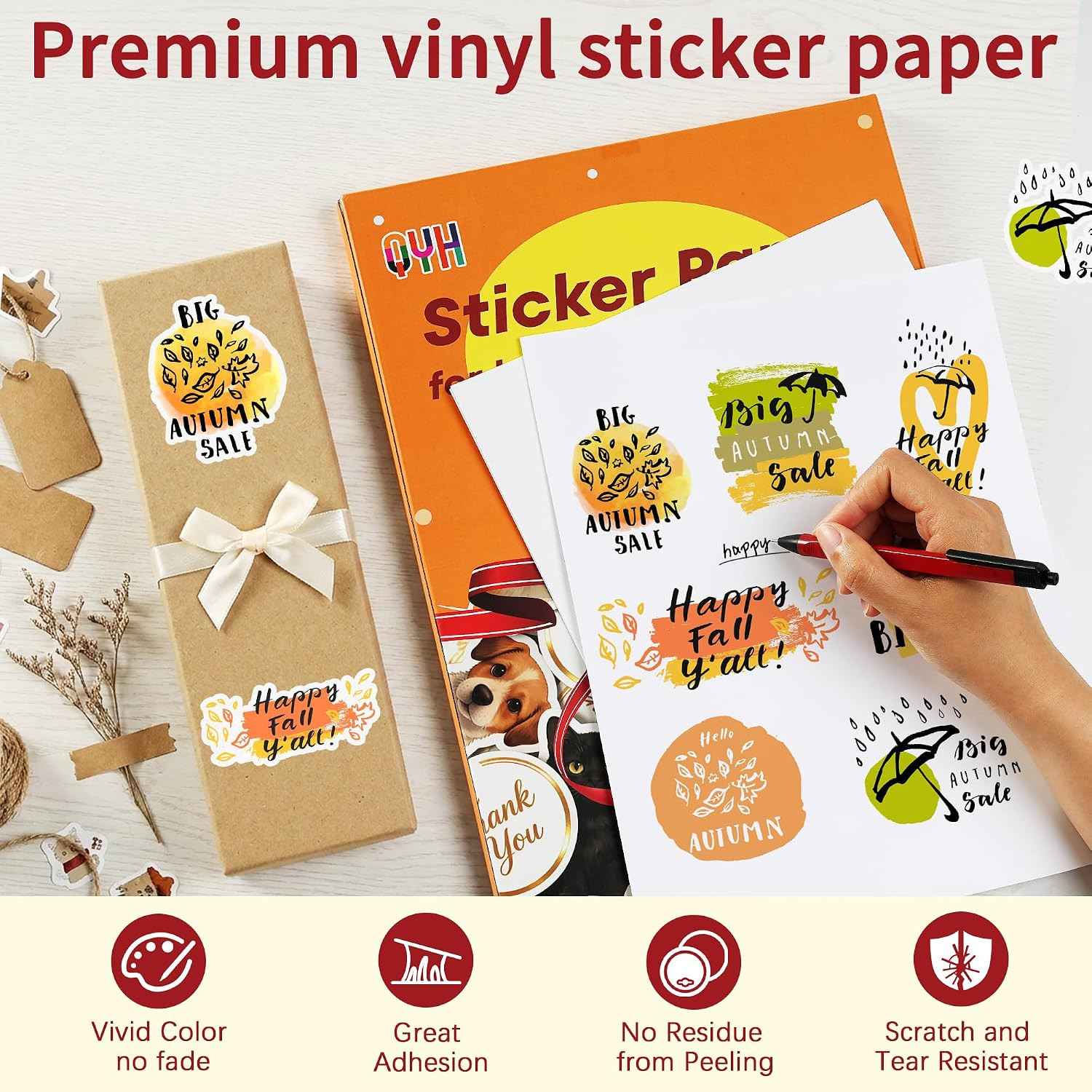 Printable Vinyl Sticker Paper, 50 Sheets (30 Matte + 20 Glossy) 8.5X11″ | for In