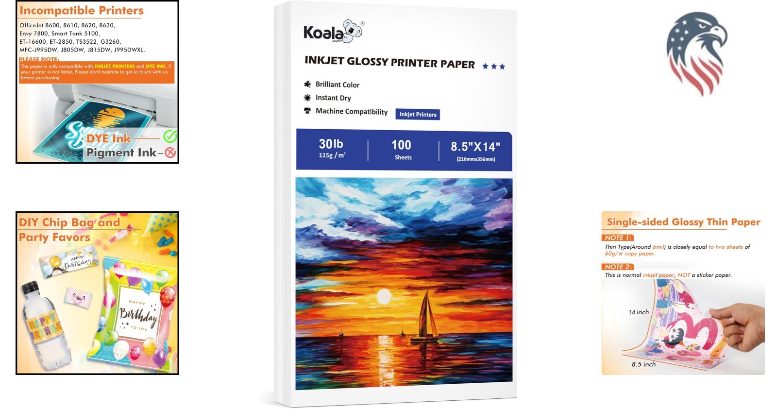 Compatible Inkjet Printer Paper 8.5×14 Inches Glossy 100 Sheets 115gsm