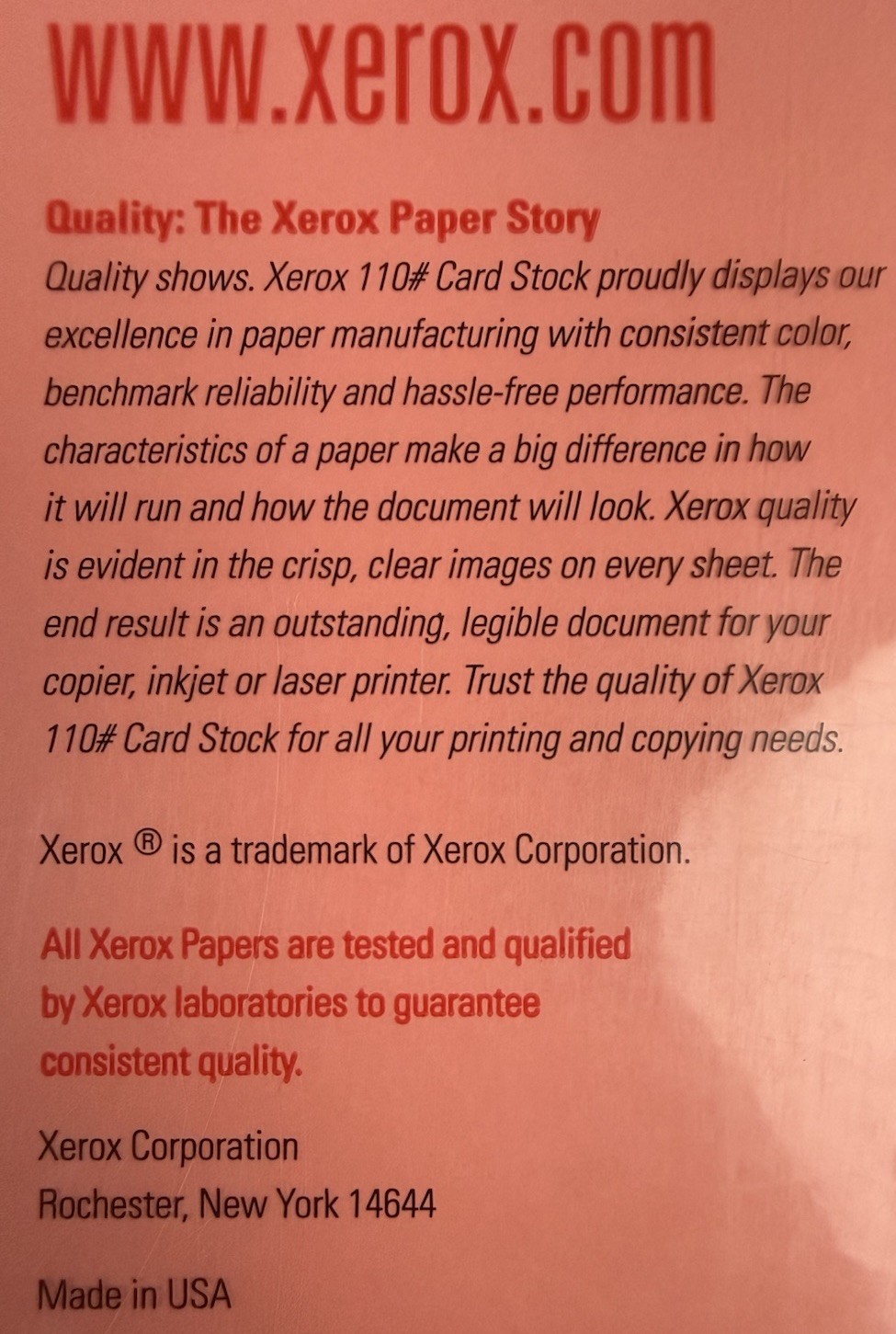 Xerox 110# Card Stock Salmon Copy Printer Paper 250 Sheets 8 1/2″ × 11″
