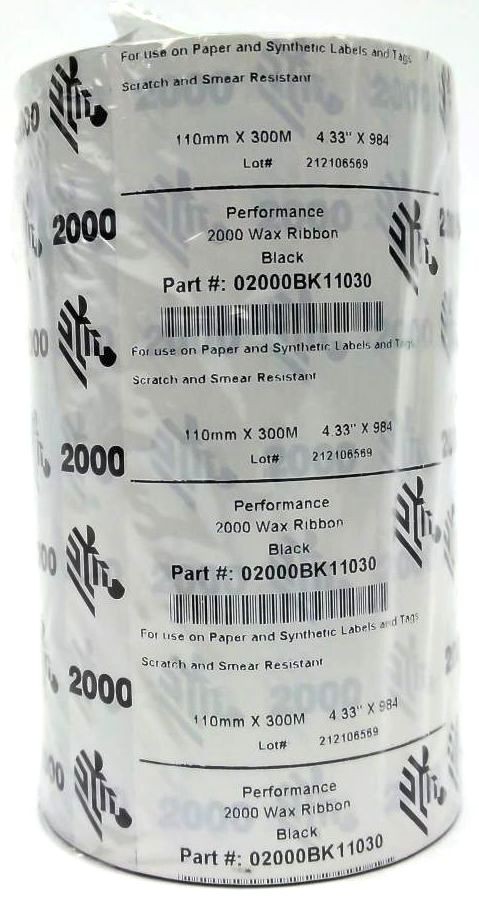 Zebra 4.33″ x 984′ Performance 2000 Wax Ribbons 02000BK11030 Genuine – 22 Rolls