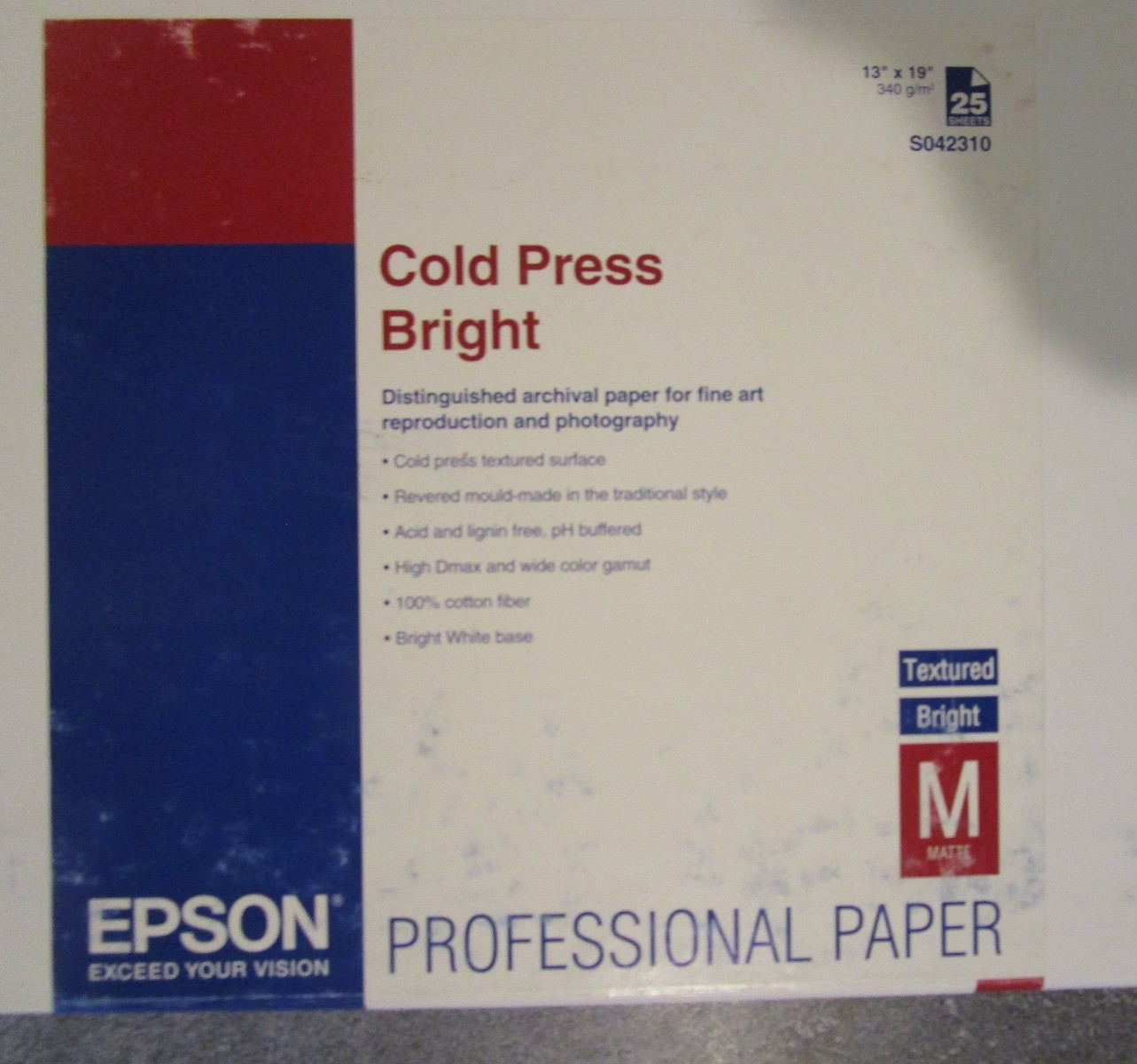 Epson Professional Inkjet Paper 13×19 (25) S042310 NEW 340gsm Cold Press Bright