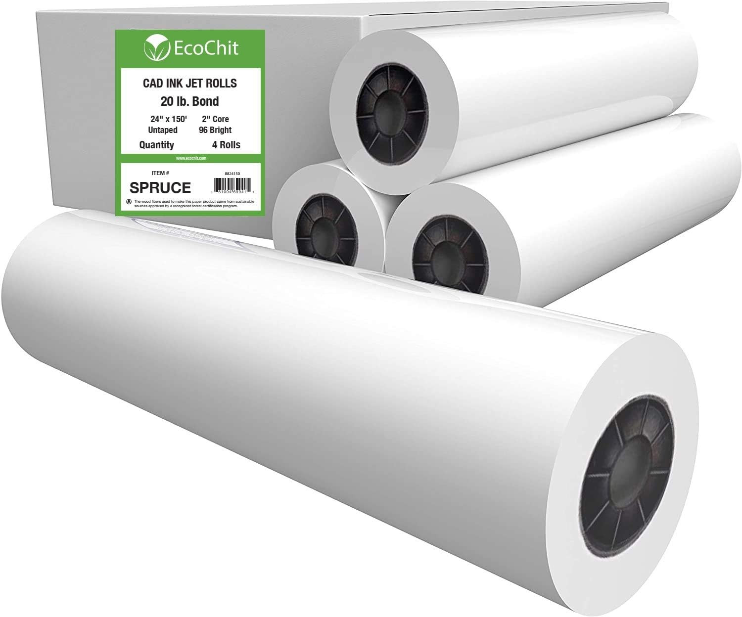 24″ X 150′ Plotter Paper Rolls 92 Bright 20Lb 2″ Core, 4 Rolls – Every Case Plan