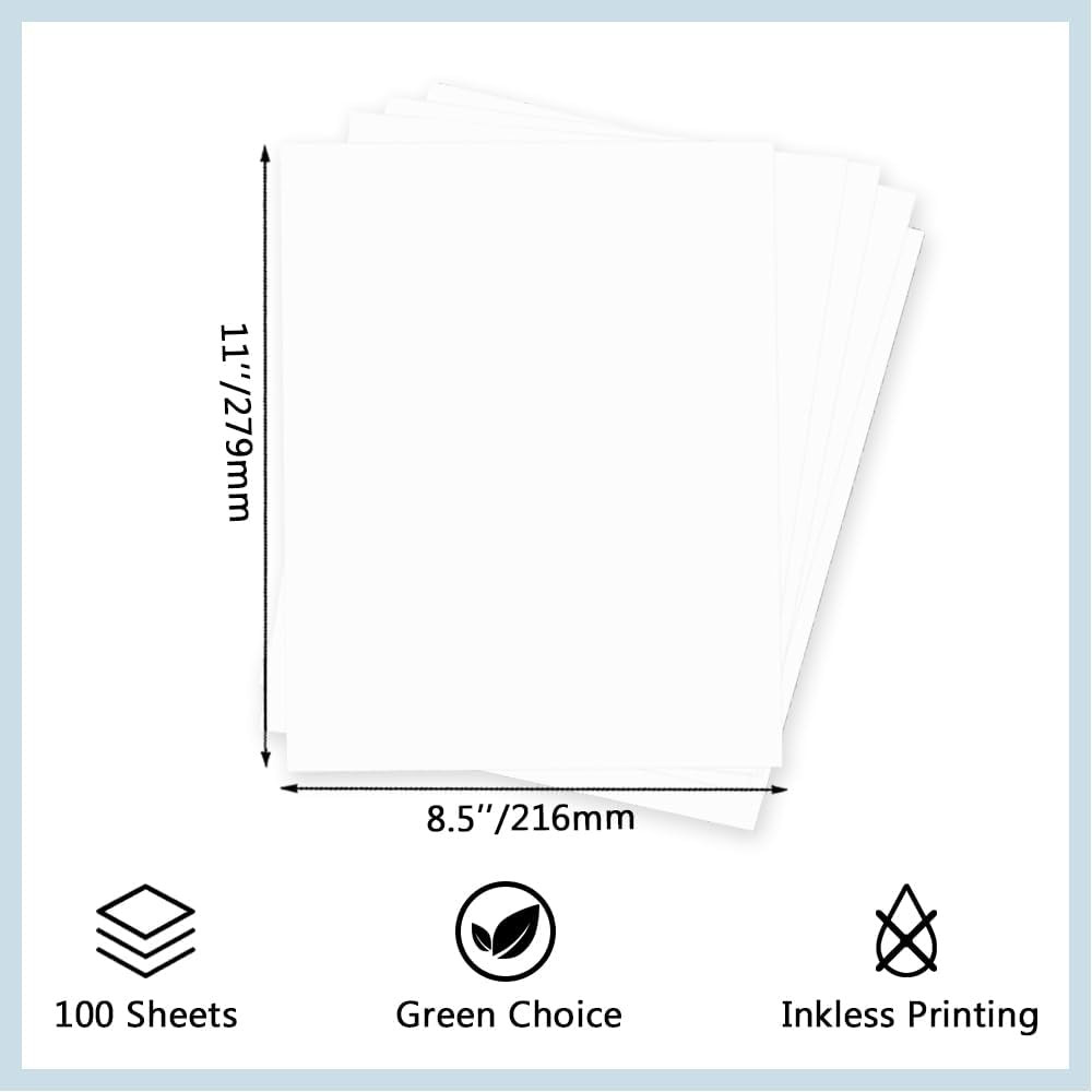 100 Sheets Single Thermal Paper 8.5 X 11 White US Letter Size for Portable Print