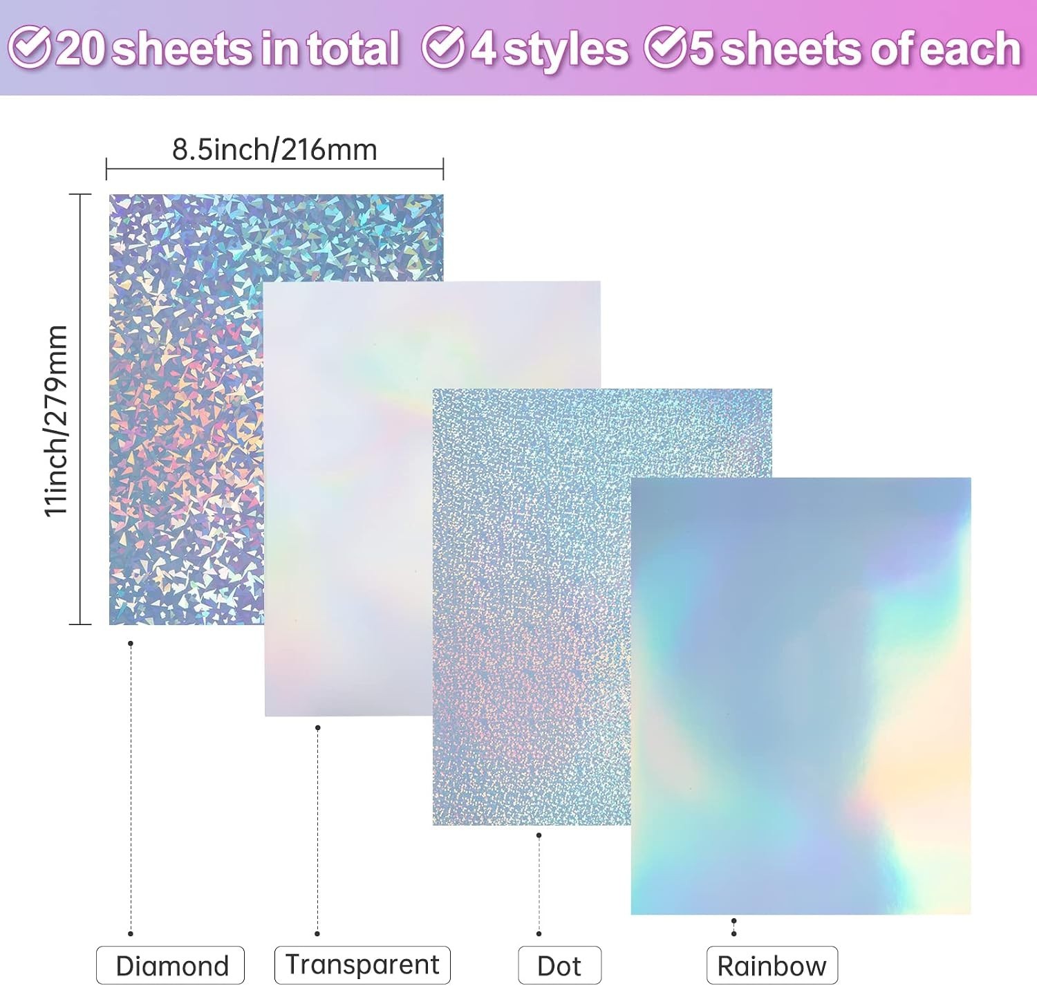 20 Sheets Holographic Sticker Paper for Inkjet & Laser Printer 8.5×11 inch | …
