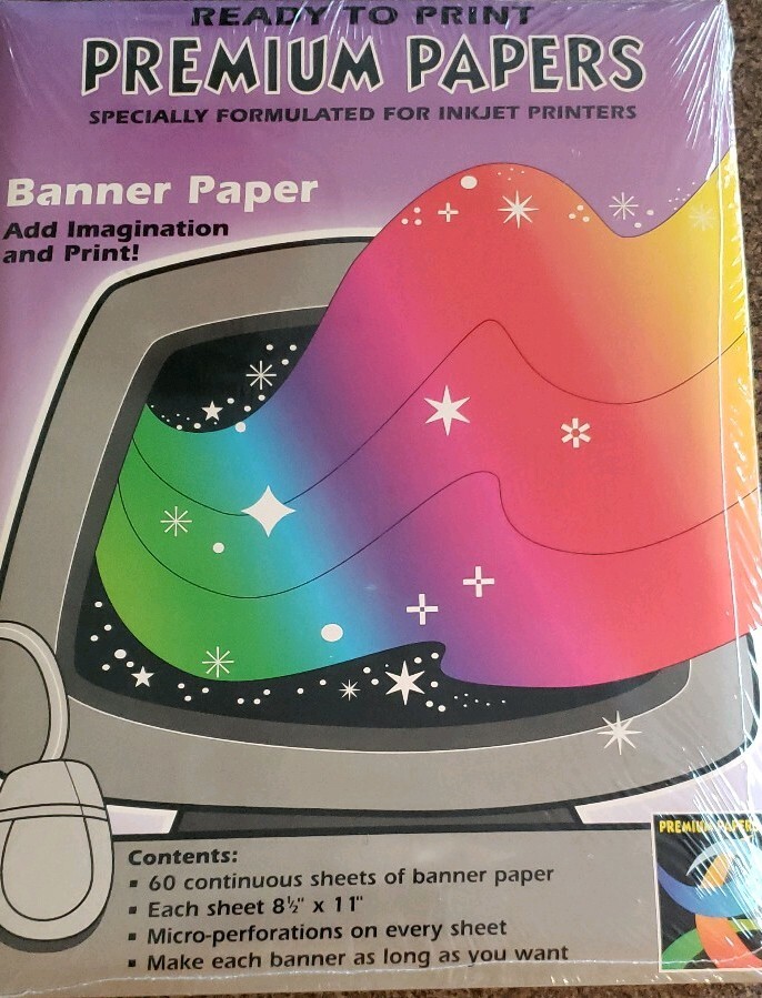 Roselle Paper Co. ~ Ready to Print ~ Banner Paper ~ 60 Continuous Sheets ~ New