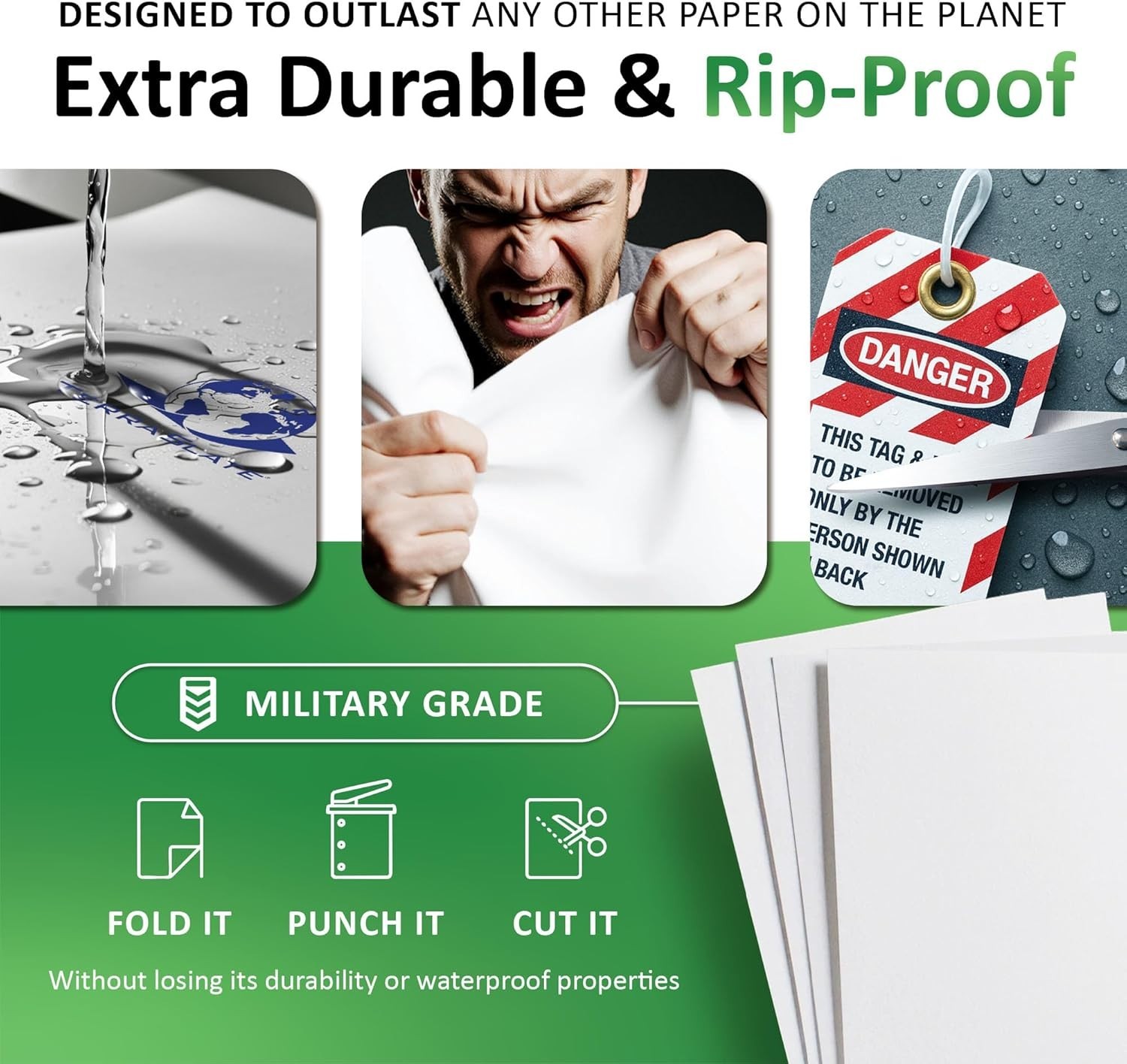 Bright White Waterproof Printer Paper 8.5×11, 50 Sheets, 10 MIL, Versatile Use
