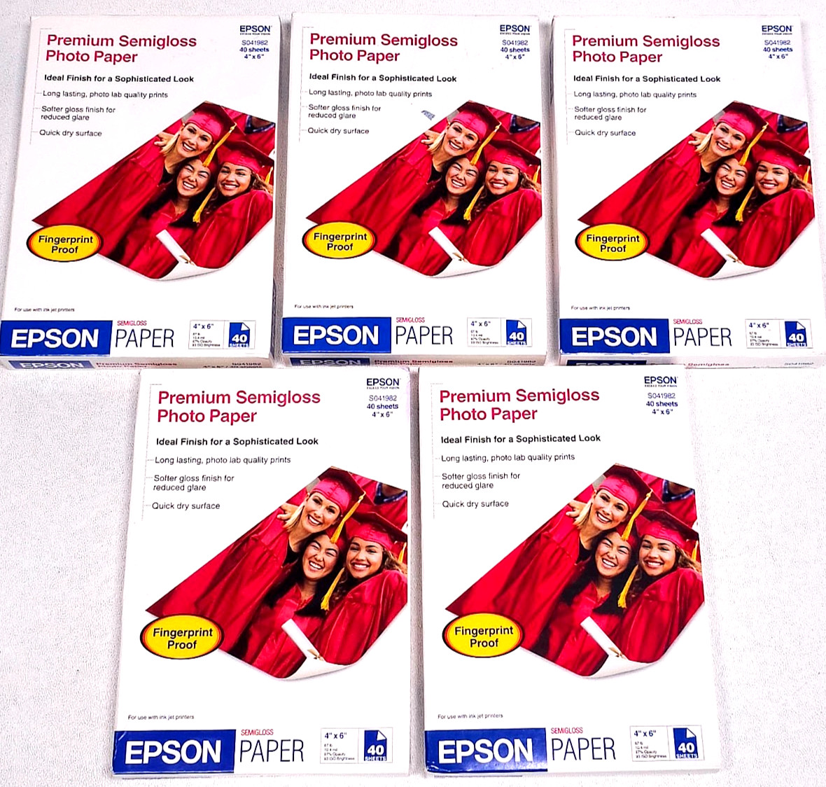 Lot of 5 Epson Premium Photo Paper 4″ x 6″ Semi-gloss 40 Sheet S041982 Ink Jet