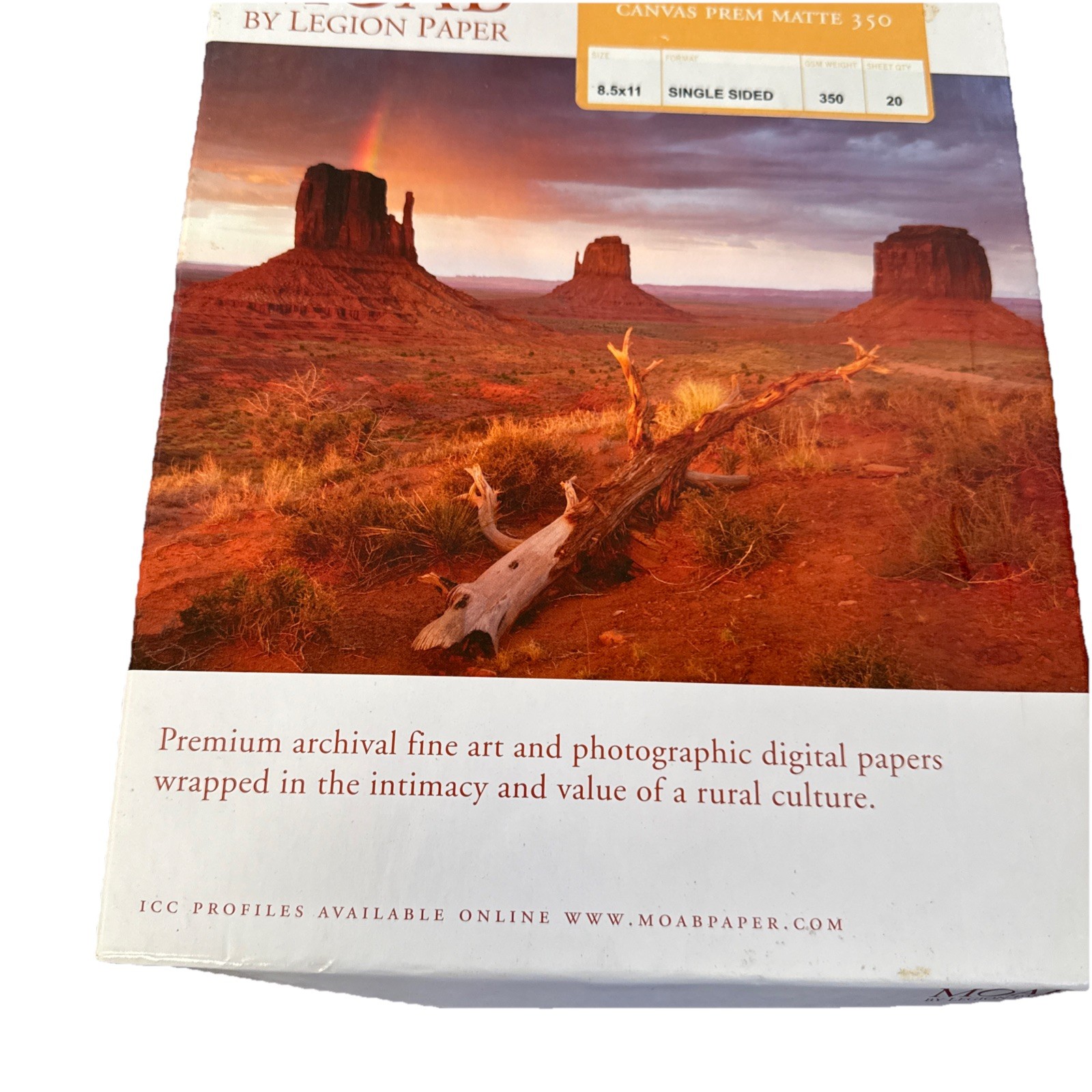 Moab ANASAZI Canvas Matte 1 Side Inkjet Paper 350 Wt 19 Sheets 8.5×11” Archival