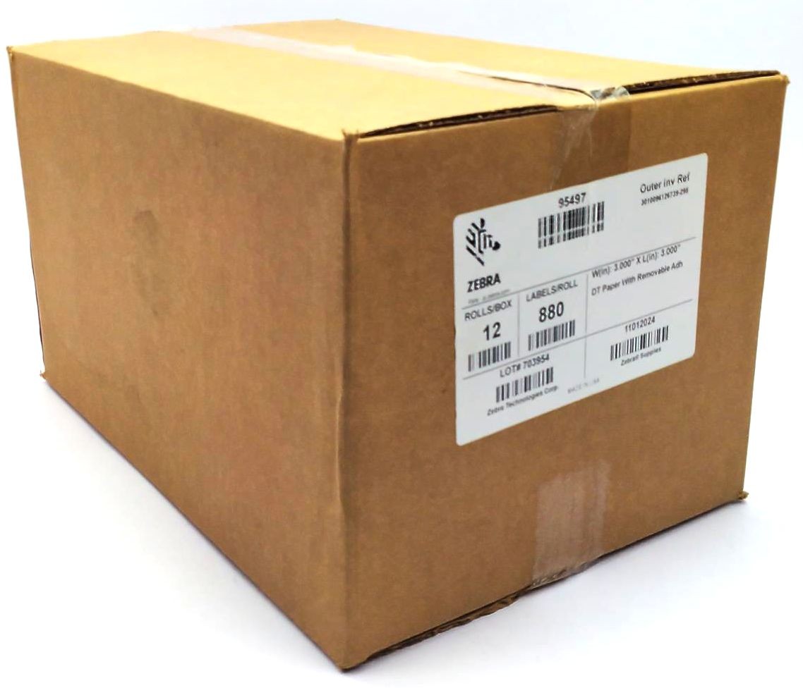 Zebra Thermal Transfer Labels 3″ x 3″ Adhesive White 95497 Genuine – 12 Rolls