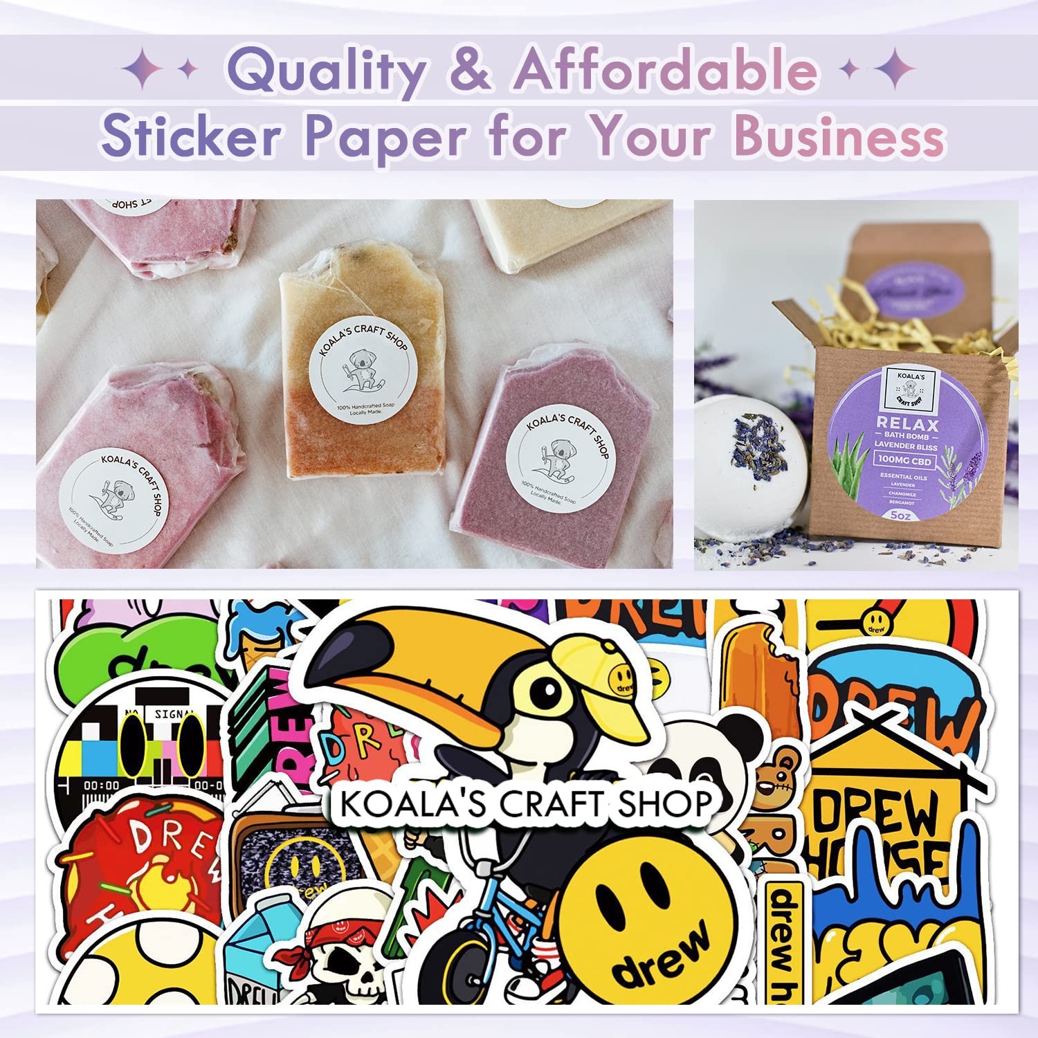 Printable Vinyl Sticker Paper Roll White 13 inch x 32.8 ft Inkjet Printers
