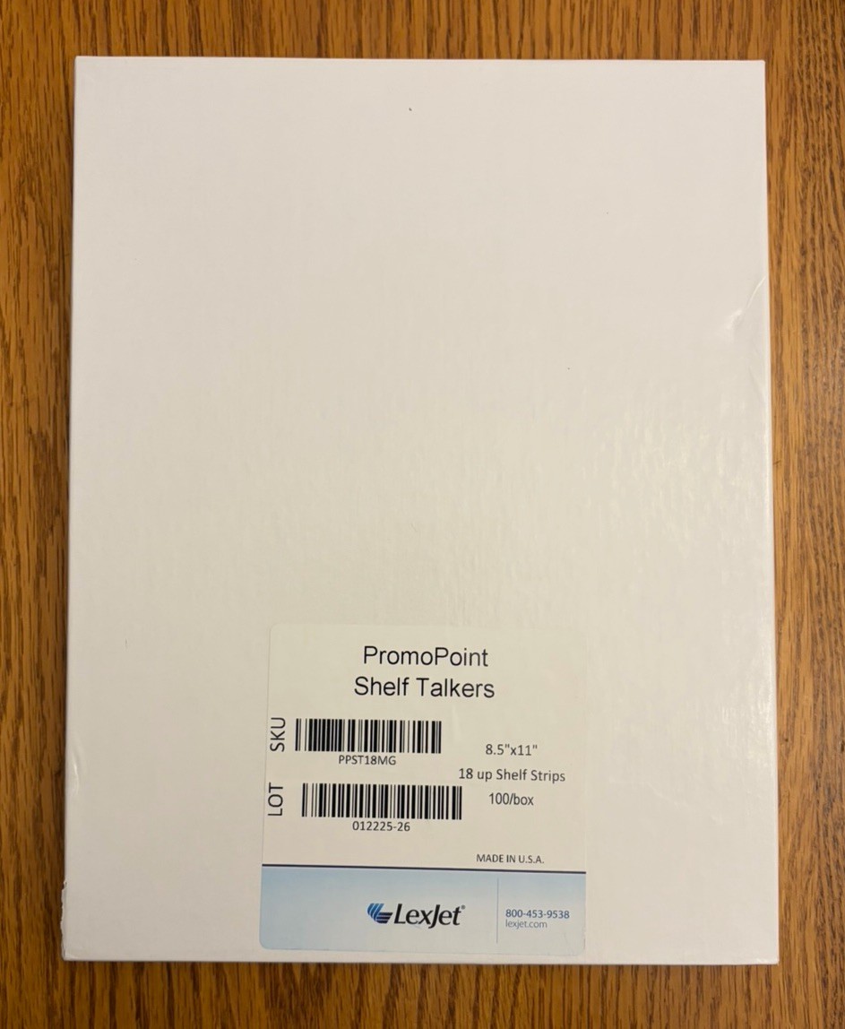 LexJet Promo-Point Shelf Talkers 18-UP Shelf Strips 100/box White P.O.P. Display