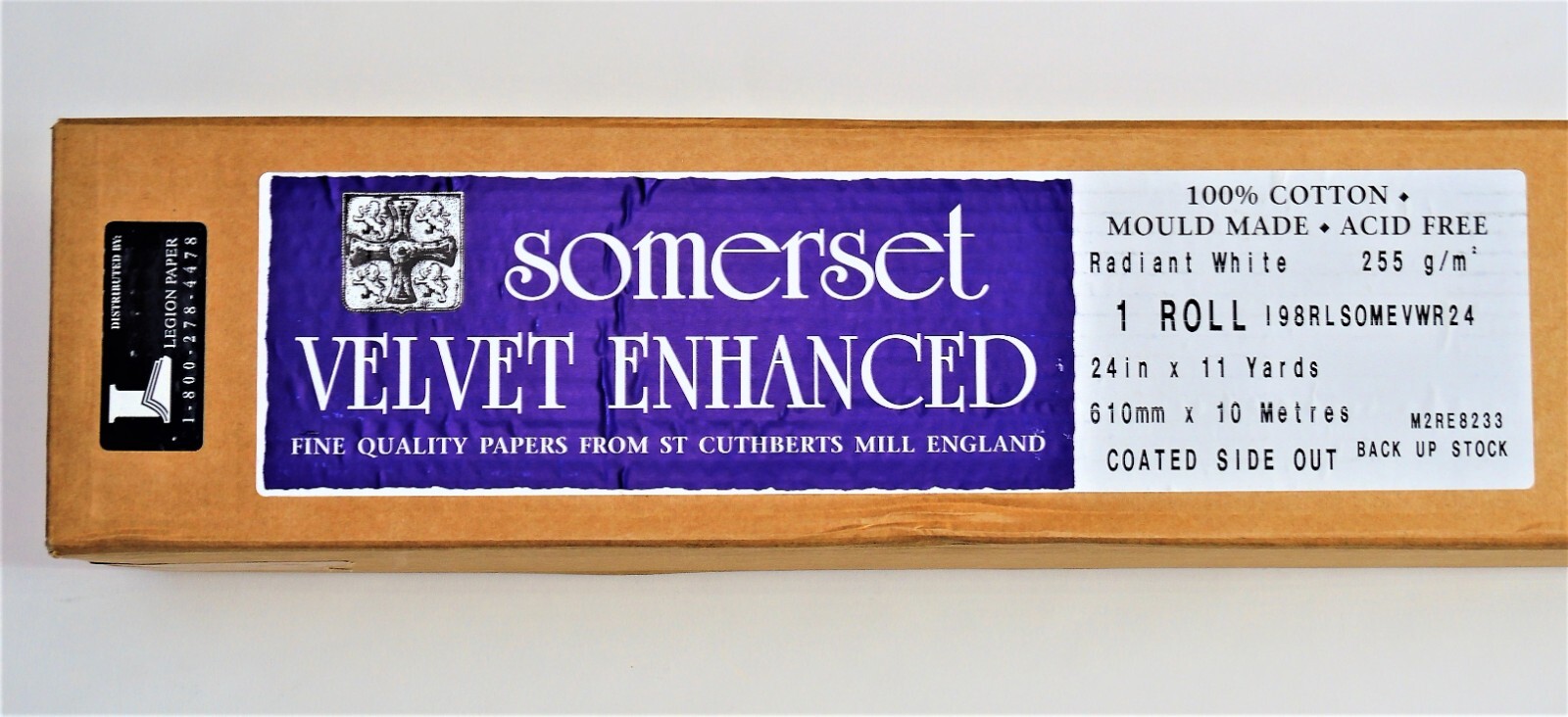 24″ X 33′ LEGION SOMERSET VELVET ENHANCED RADIANT WHITE 255 G INKJET PAPER – NEW