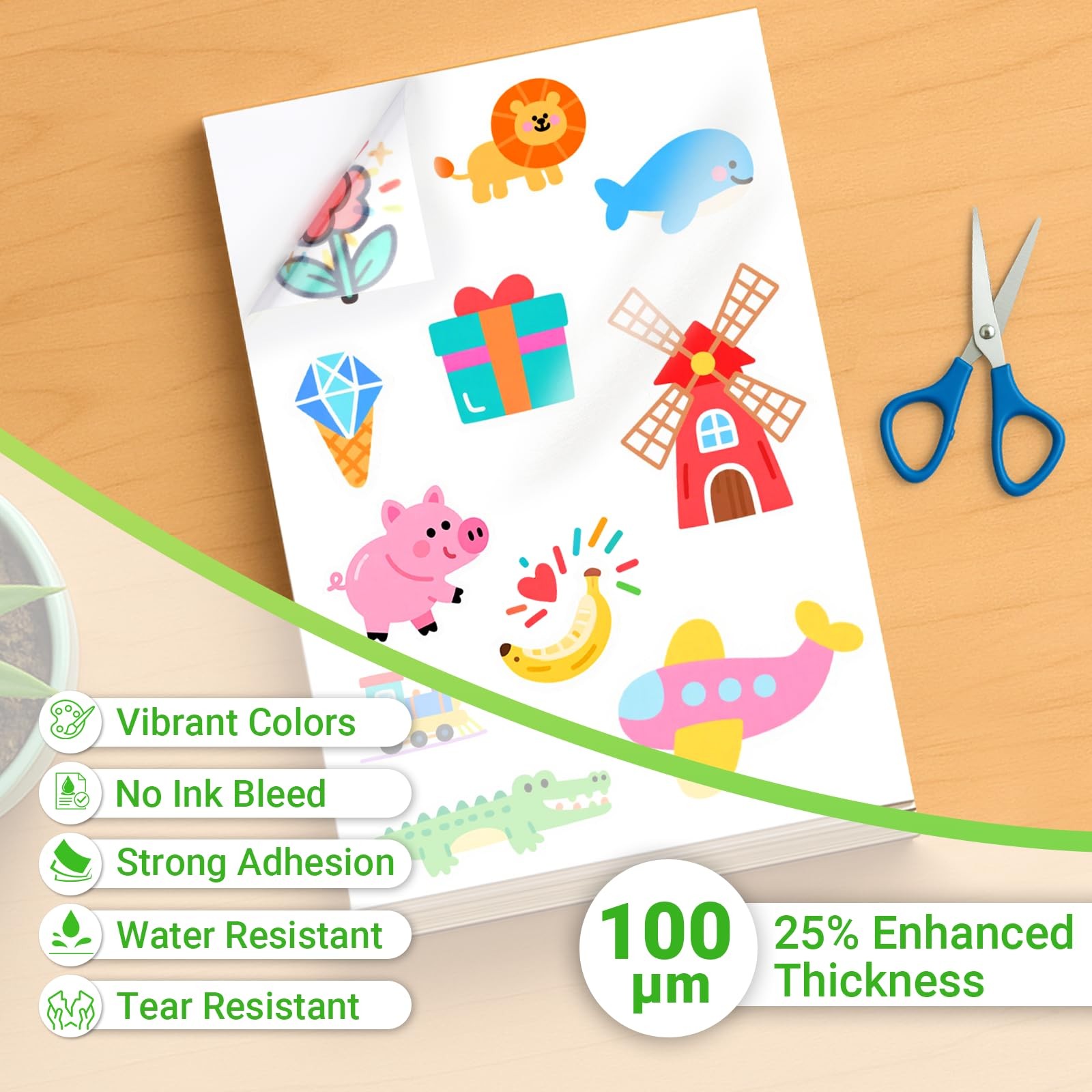 18 Sheets Sticker Paper for Printer A4, Translucent Waterproof Printable Vi