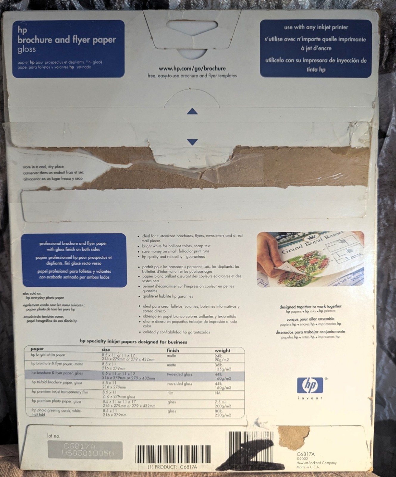 HP Inkjet Glossy Brochure Paper – 50 Sheet Pack, 44 lb – Complete but open pack