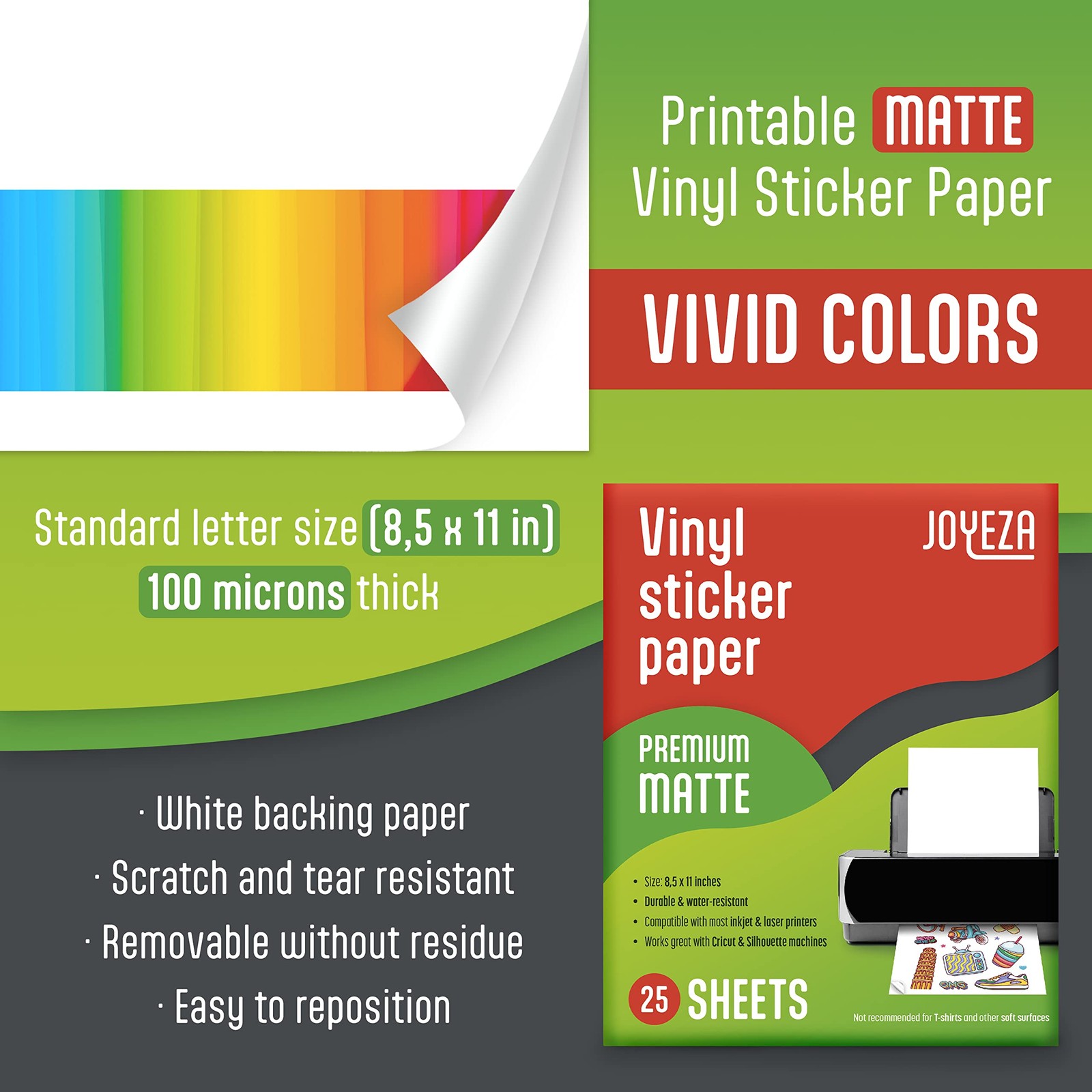 Premium Printable Vinyl Sticker Paper for Inkjet Printer – 25 Sheets Matte Wh…