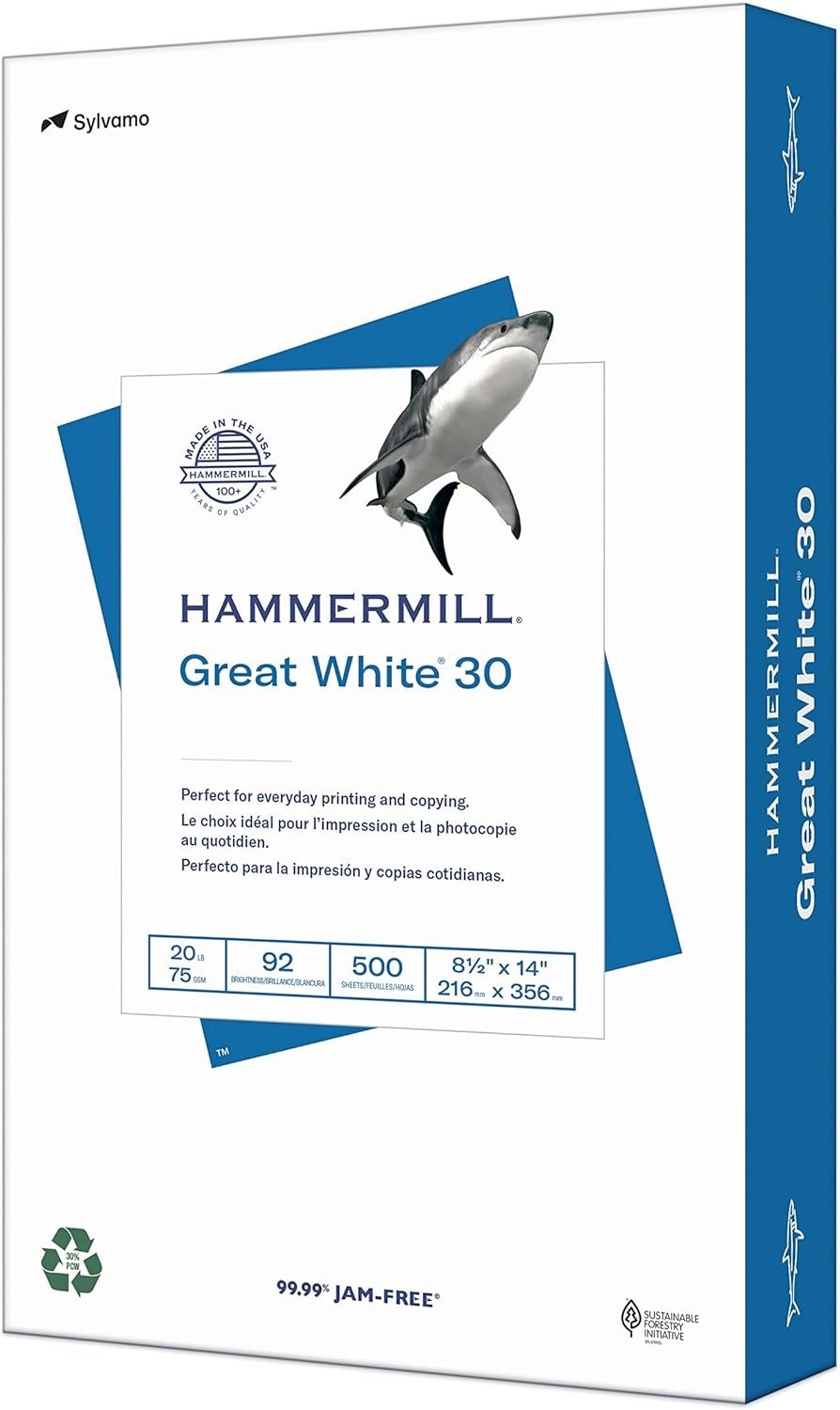 Reliable Legal Size Printer Paper – 30% Recycled, 92 Brightness, 500 Sheets