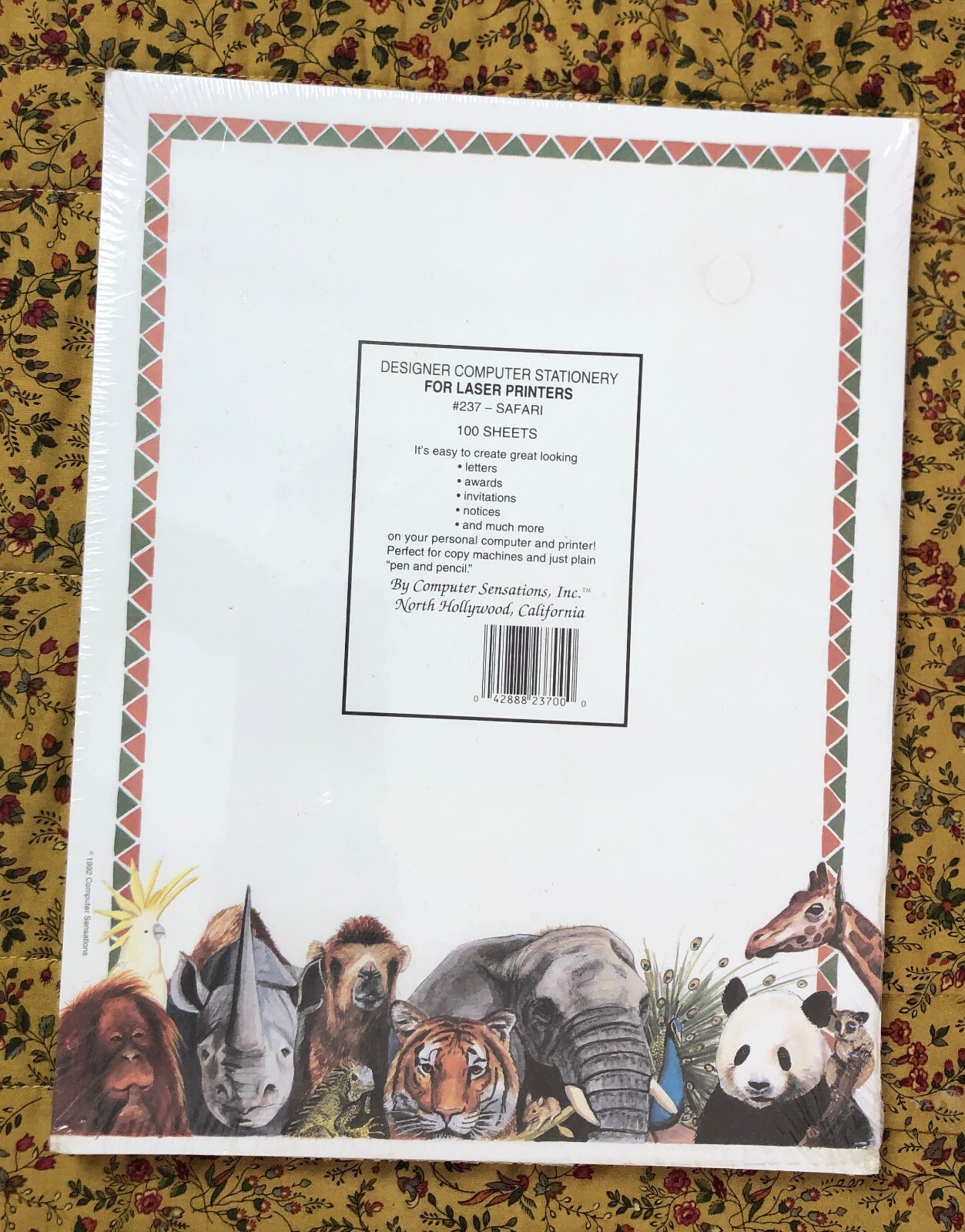 vtg 1992 Safari Animals Stationery Laser Paper 8.5 x 11 Deadstock 100 Sheets
