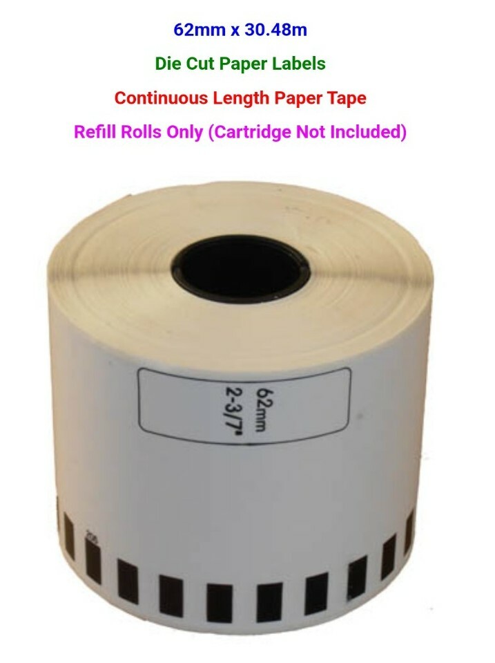 🔶️AFTERMARKET 3 REFILL ROLLS DK22205 CONTINUOUS LABELS 62mmx30.48m FOR BROTHER