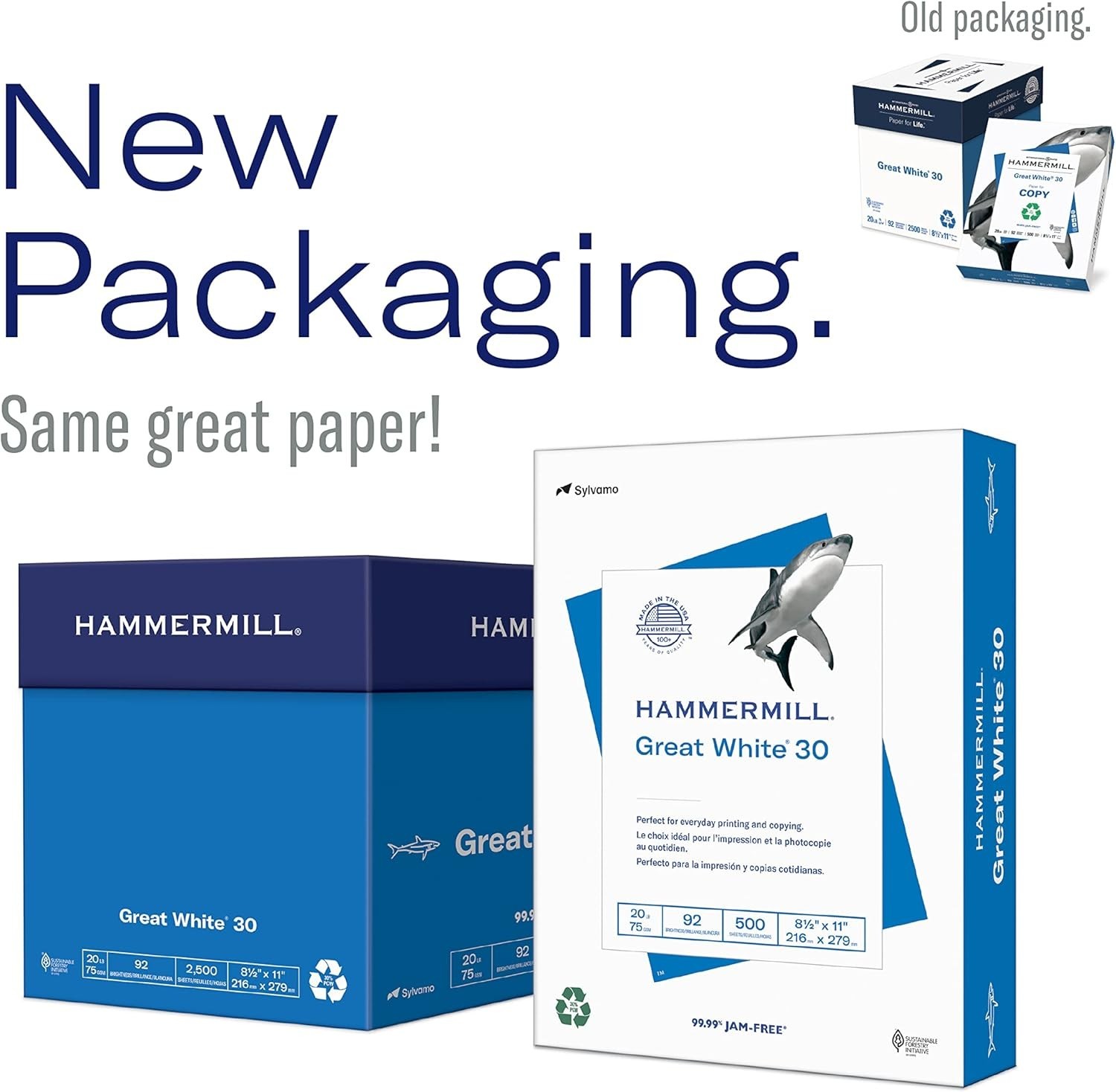 Great White 30% Recycled Printer Paper, 8.5×11 – 1500 Sheets, 92 Brightness