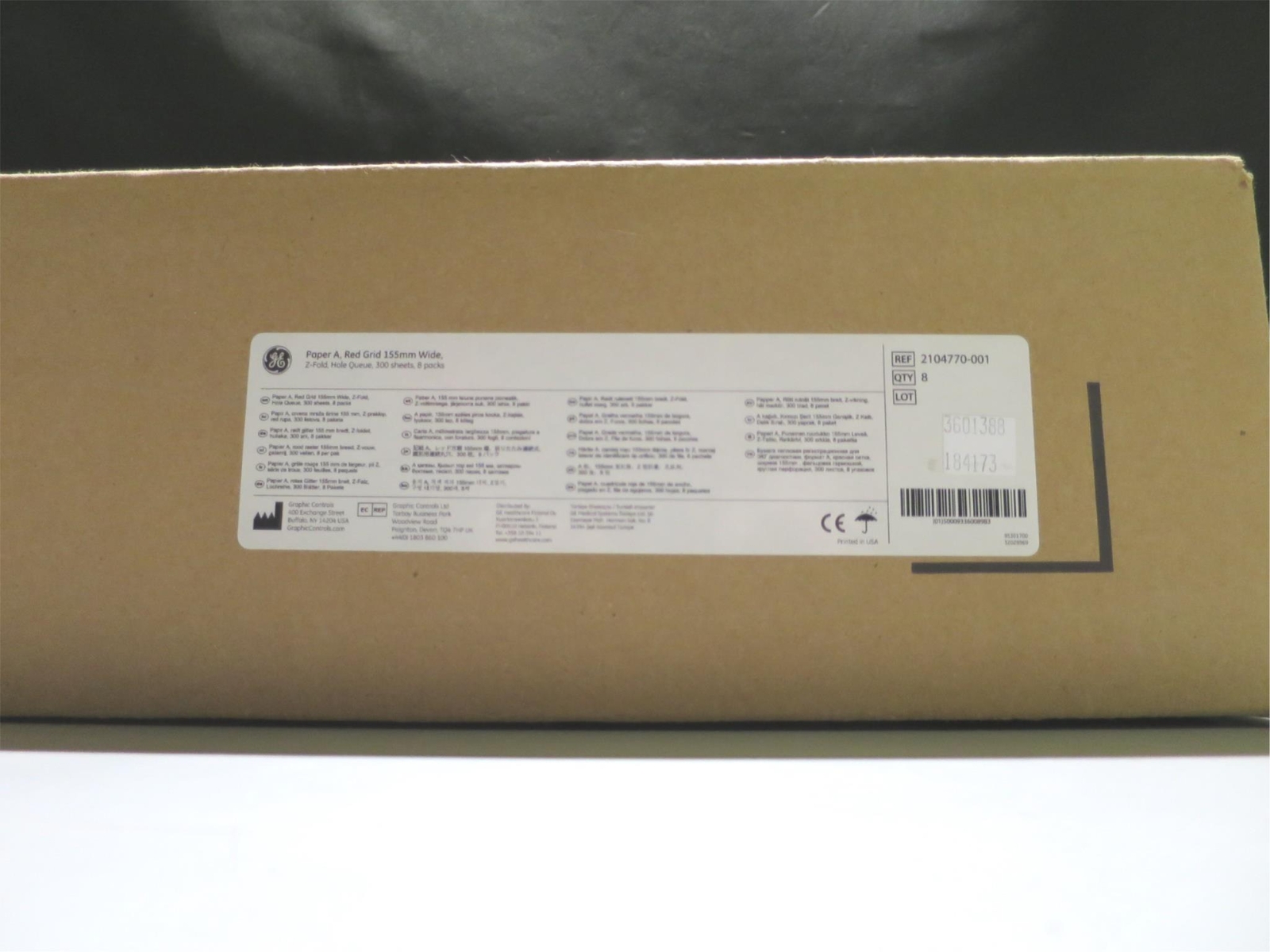 GE Healthcare 2104770001 8 PK Z-Fold Paper A, Red Grid 155mm Wide 300 Sheets
