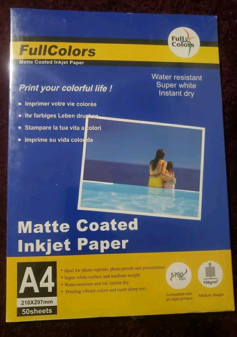 FULL COLORS A4 MATTE COATED INKJET PAPER 108g/m -50Sheets