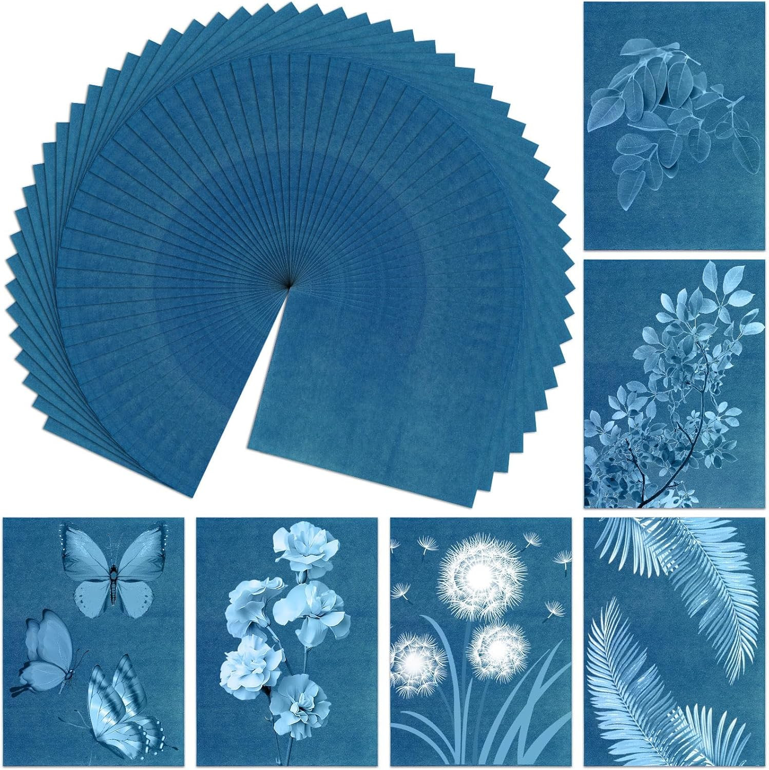 100 Pcs Cyanotype Paper, High Sensitivity Sun Art Paper Kit with 2 Clear Sleeves