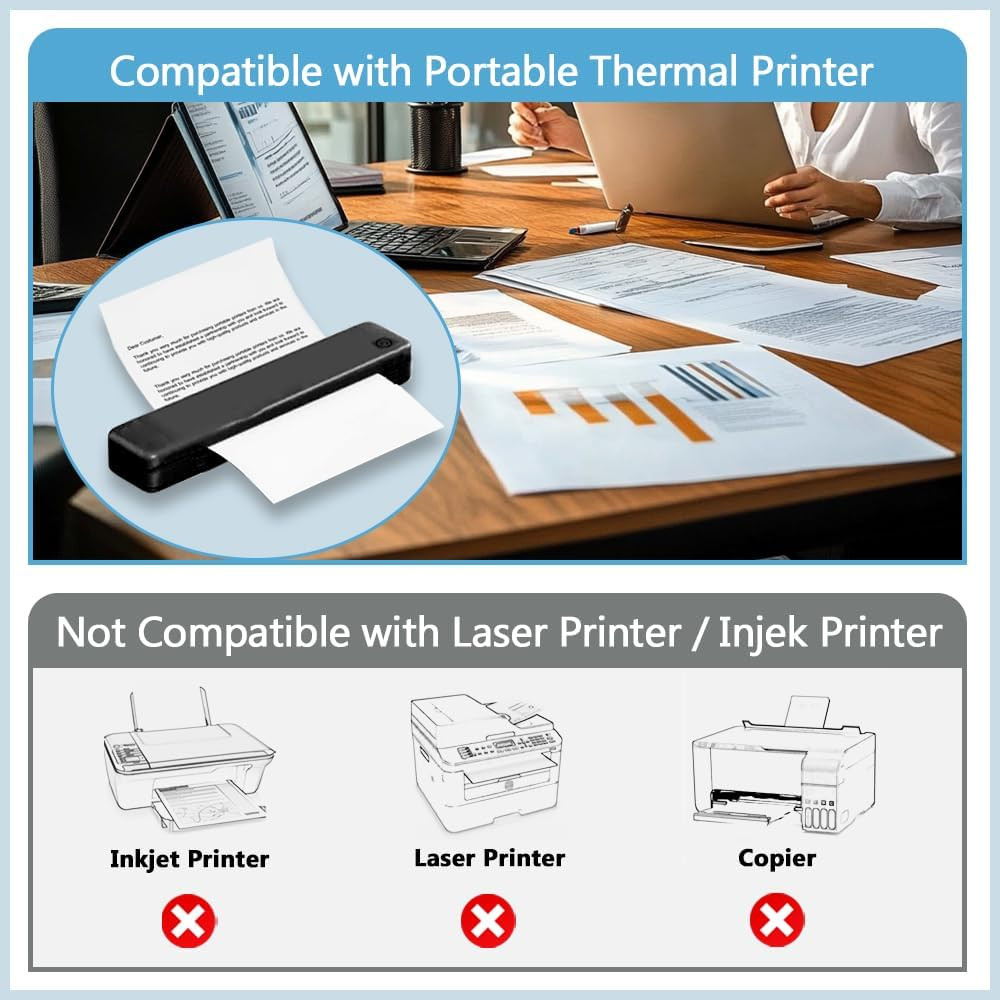 100 Sheets Single Thermal Paper 8.5 X 11 White US Letter Size for Portable Print