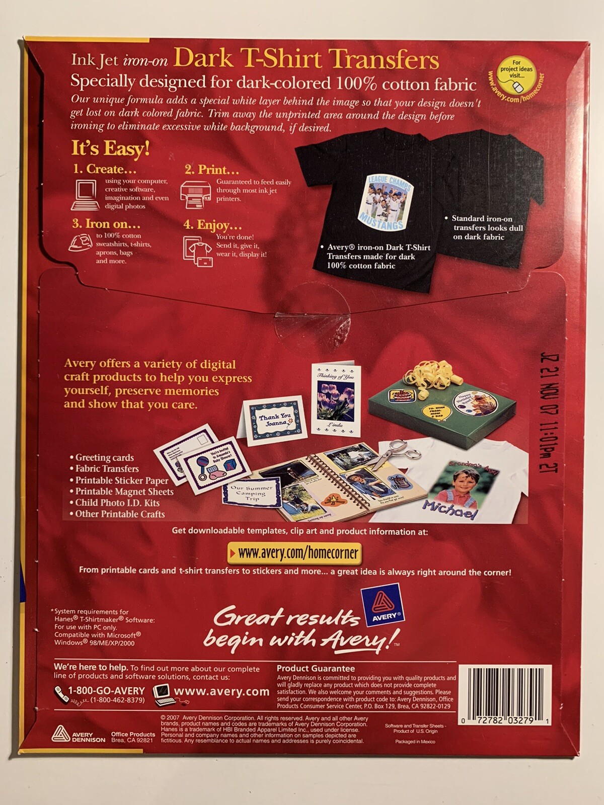Avery Dark T-Shirt Iron-On Transfers Ink Jet New 8 1./2 in x 11 in # 3279