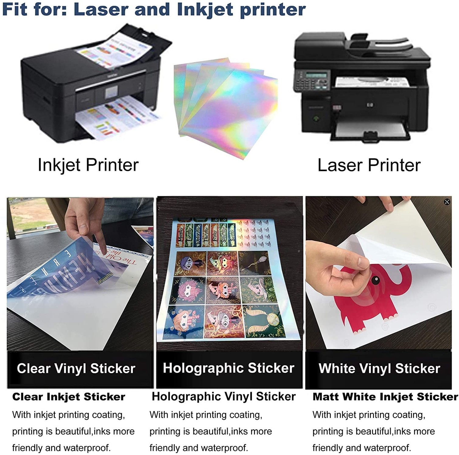 100 Sheets Holographic Printable Sticker Paper 8.5 x 11 inch Waterproof Stick…