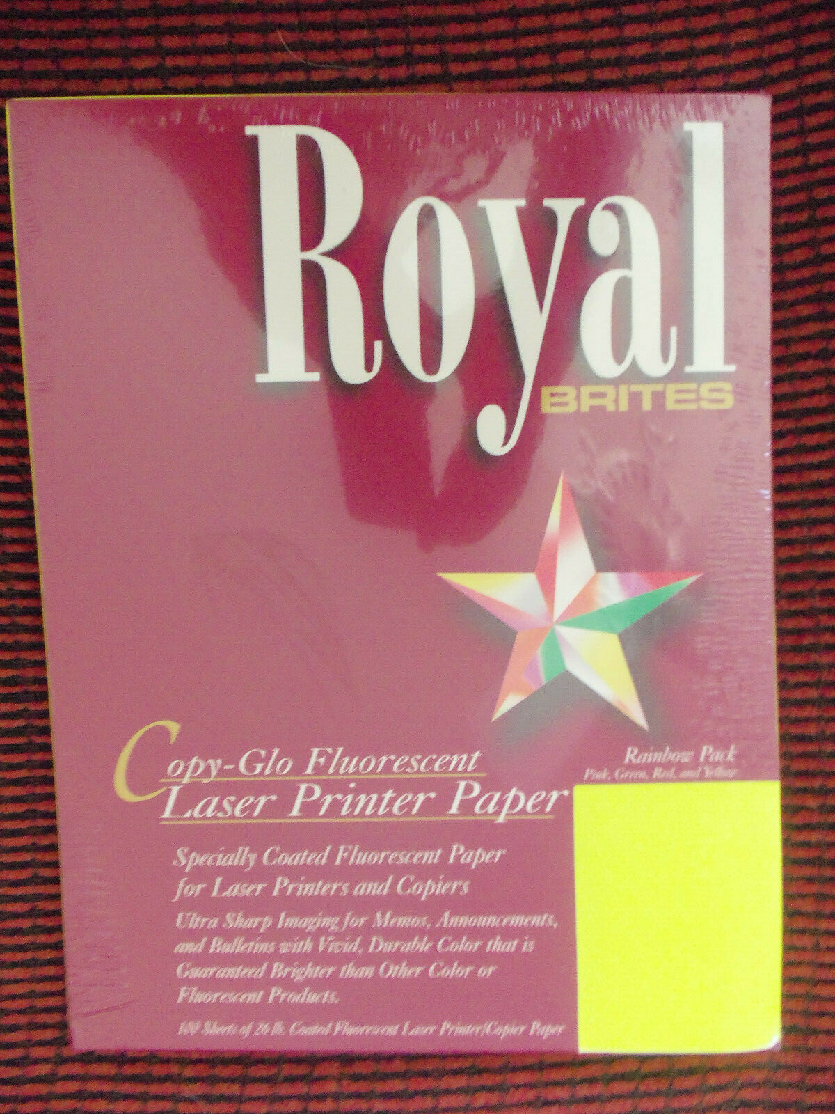 Royal Brites Copy-Glo Fluorescent Laser Printer Copier Paper Rainbow Pack