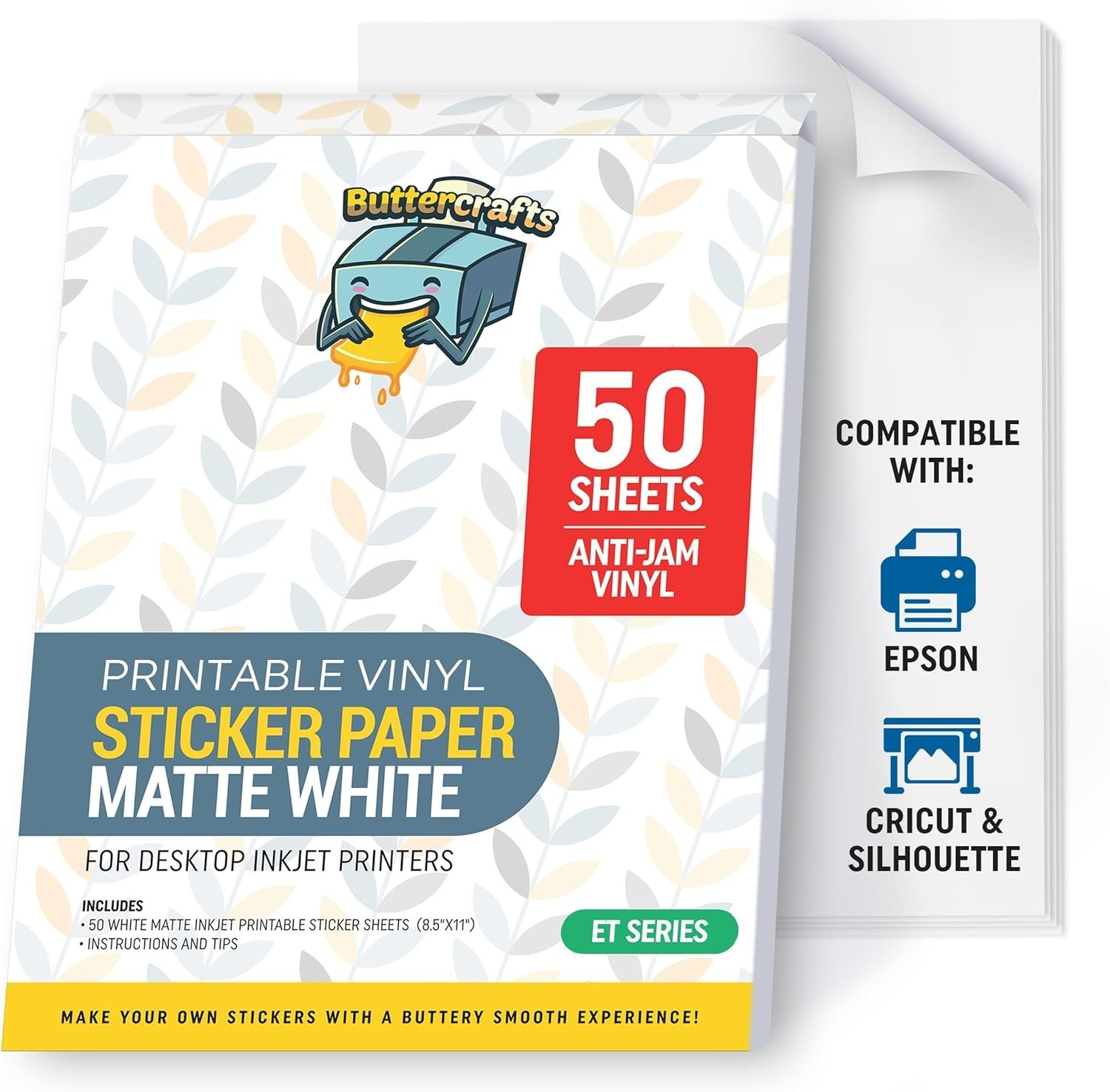 Matte Printable Vinyl Sticker Paper Waterproof 50 Sheets 8.5″x11″, Inkjet Pri…