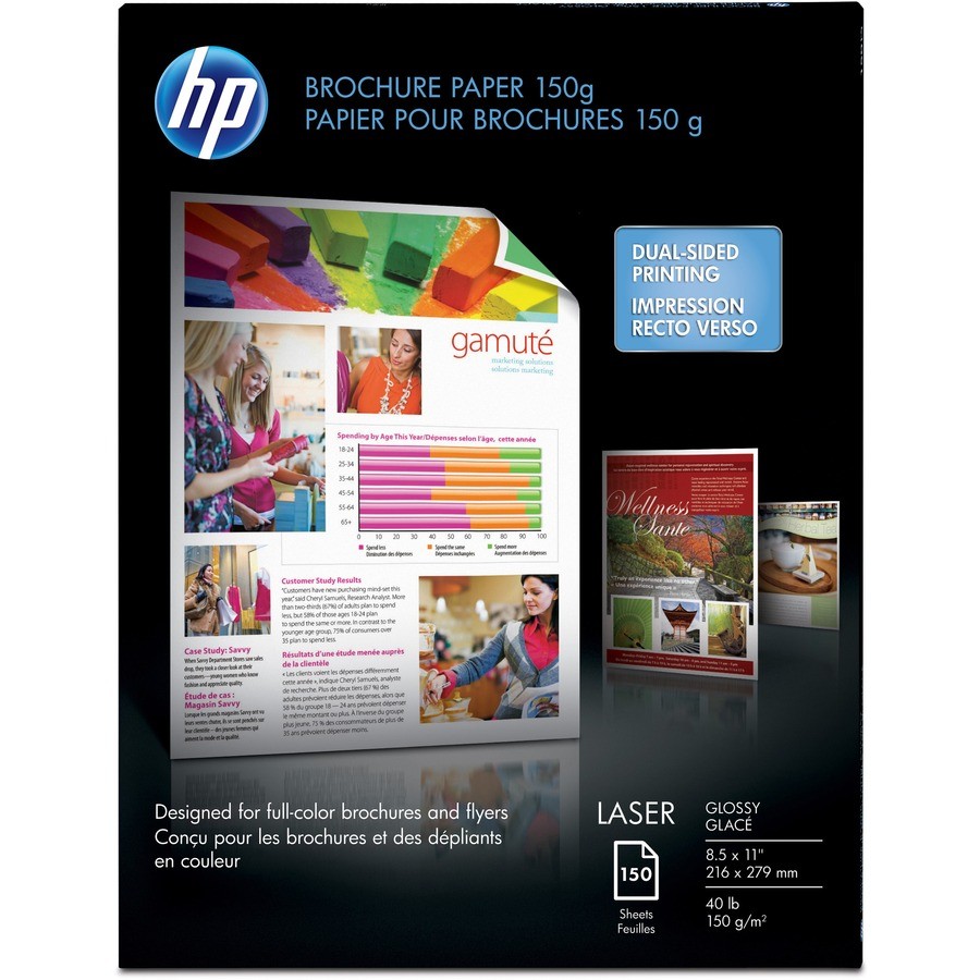 HP Color Laser Glossy Brochure Paper 97 Bright 40lb 8.5×11 White 150/Pack Q6611A
