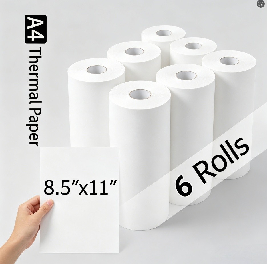 6 Rolls A4 Thermal Printer Paper 8.5×11″ for M08F M832 M834 Portable Printer