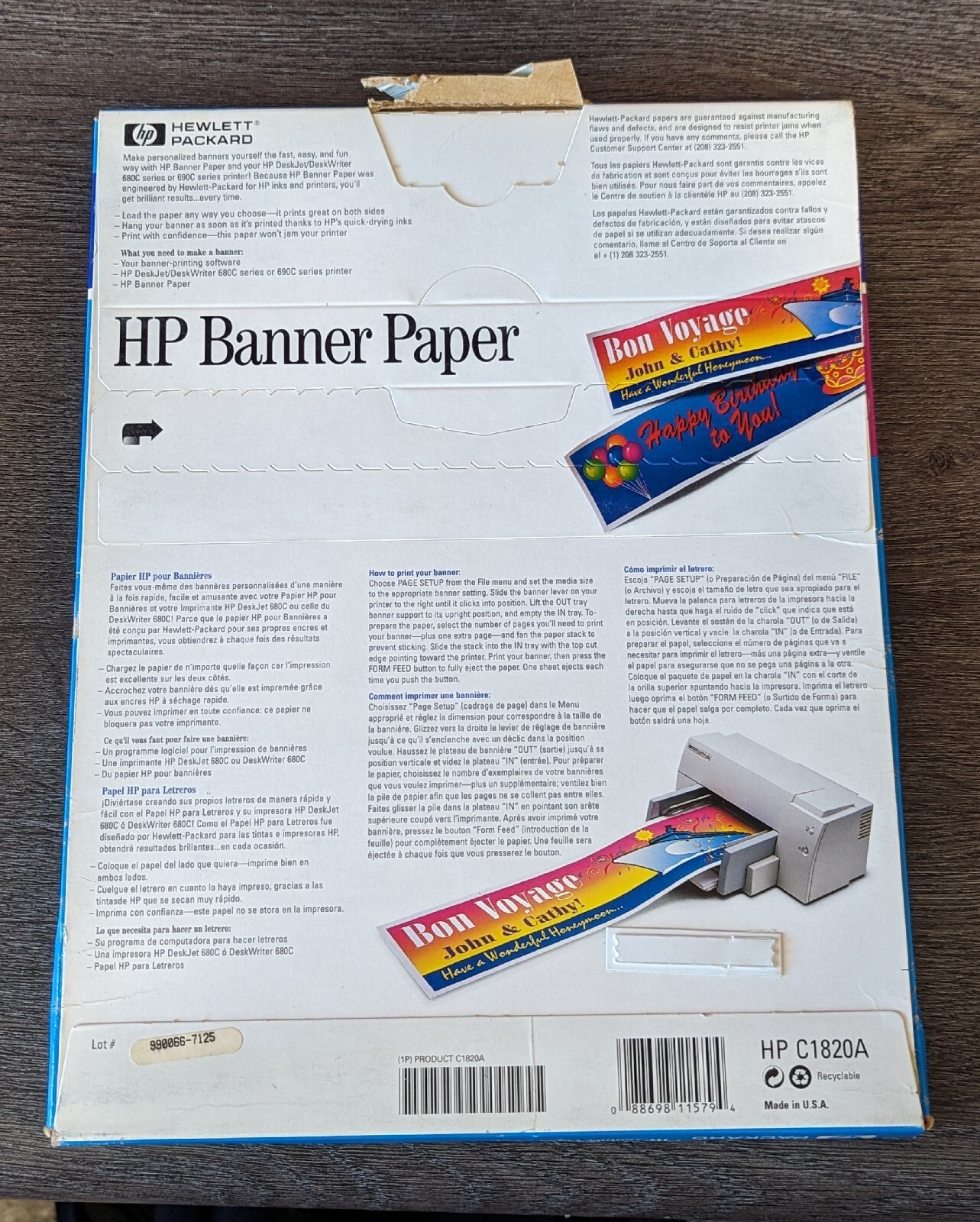 HP Banner Paper for Inkjet Printers – 15 5′ banners – 24 lb C1820A NEW